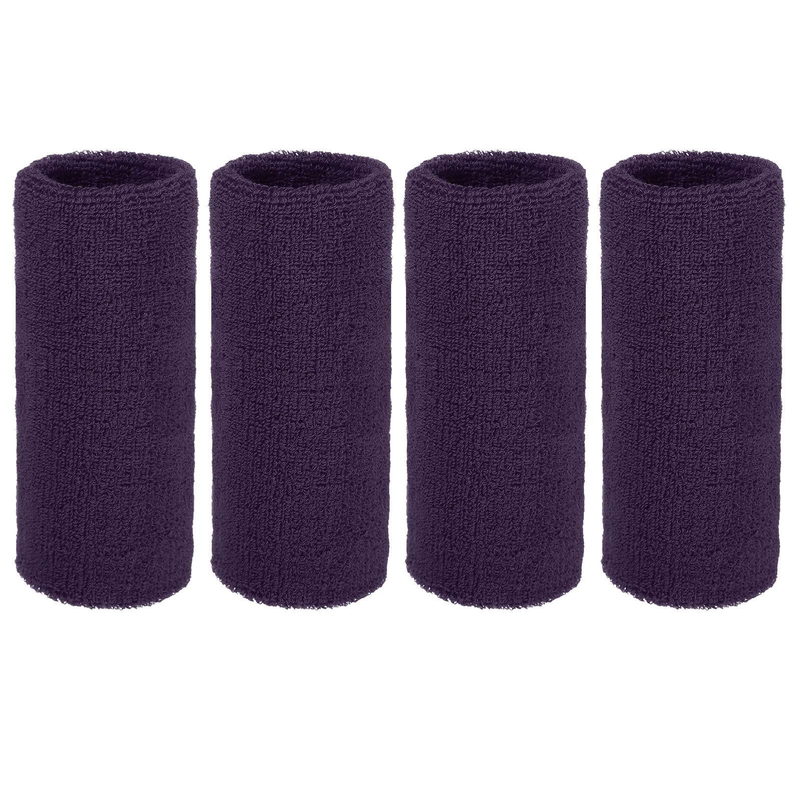 YELARXI Wristbands Sweatbands, Wrist Bands for Sweat Sports Wristbands 6x3 in & 4 Pack & Deep Purple-Fitting for (Tennis/Basketball/Football/Running/Working Out/Men & Women)