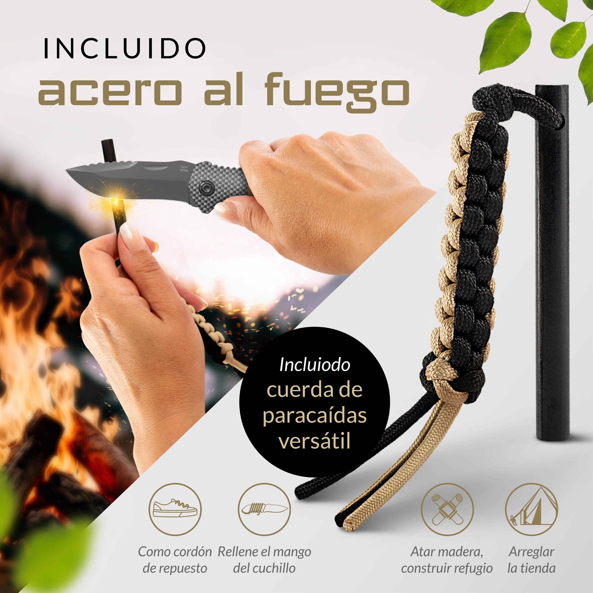 BERGKVIST® K20 Cuchillo plegable [navaja de dos manos] | Navaja de bolsillo 3 en 1 con rompecristales y cortacinturones, con mango de madera y aleación de titanio