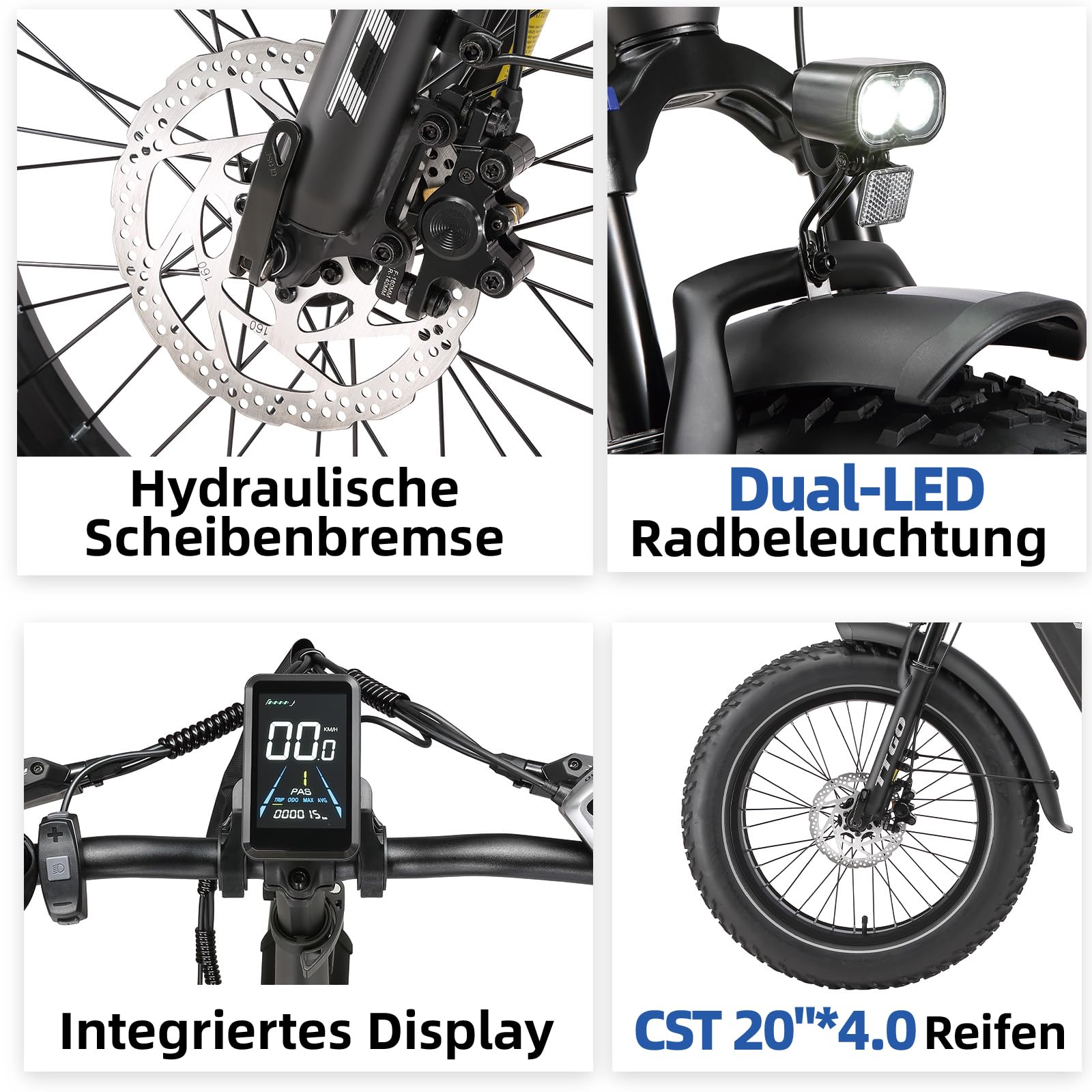 TTGO F6 Boost Vélo électrique 20" Fatbike pliable pour homme et femme Batterie 48 V 18 Ah 250 W 70 Nm, jusqu'à 150 km, pour ville, trajets et excursions