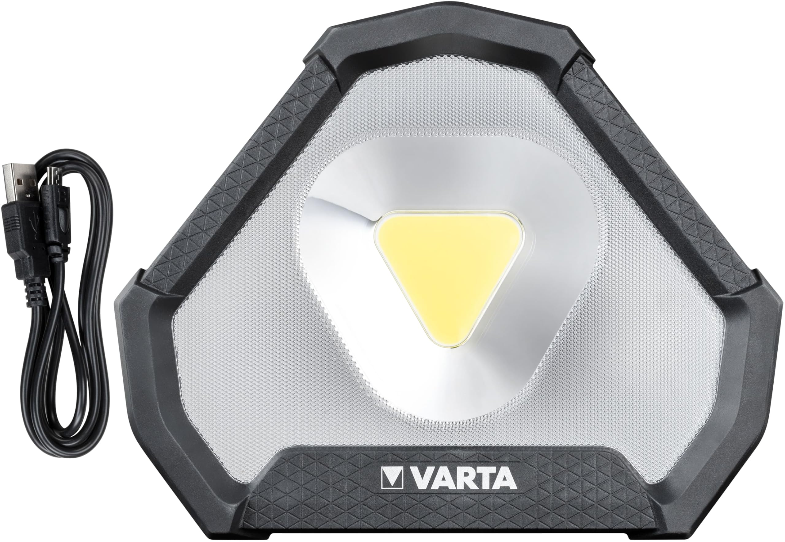 VARTA Foco de trabajo LED, recargable, Work Flex Stadium Light, IP54 | Luz de trabajo 1450 lm, 3 modos de luz, 15 h autonomía, Li-Ion recargable, soporte ajustable, carcasa robusta y duradera