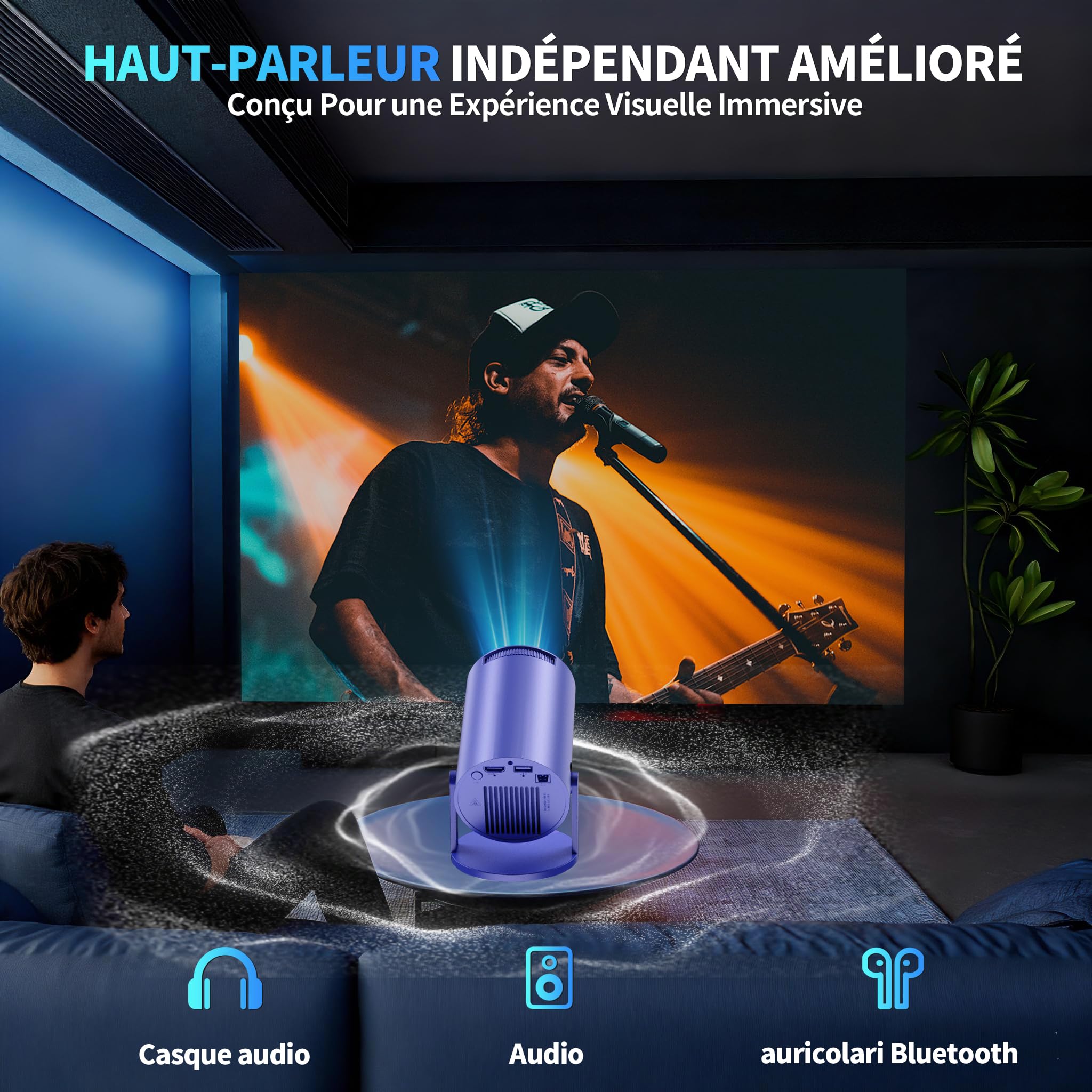 [Apps intégrées & 2026 Upgraded] Mini Vidéoprojecteur Supporte 4K 1080P avec 5G WiFi 6 Et BT 5.2 Le Projecteur Soutien Rotation 180° Portable Projecteur Video Applicable Laptop/HDMI/TV Stick,Violet
