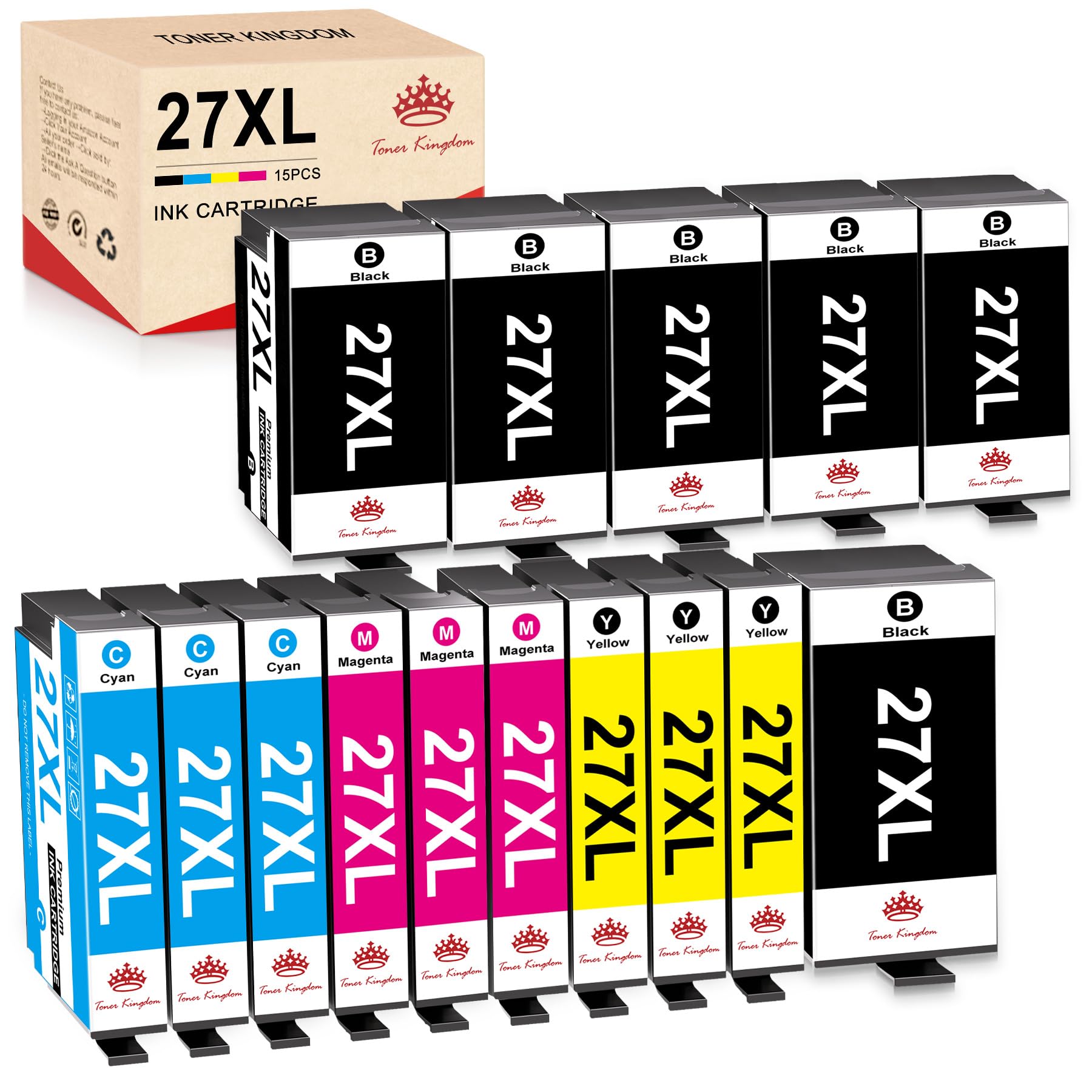 Toner Kingdom Compatibile per Epson 27XL 27 XL cartuccie pour Workforce WF-7610 WF-3620 WF-7620 WF-7720 WF-7715 WF-7210 WF-3640 WF-7710 WF-7110 (6 Nero 3 Magenta 3 Ciano 3 Giallo)