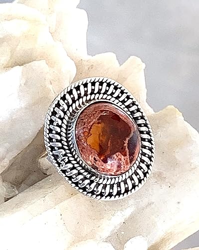 Miniatura 2 de Orange MEXICAN FIRE OPAL (6.5 ct) Natural Gemstone, 925 Sterling Silver, Handmade Earthy Style Ring Sz 8.25 Jewelry.
