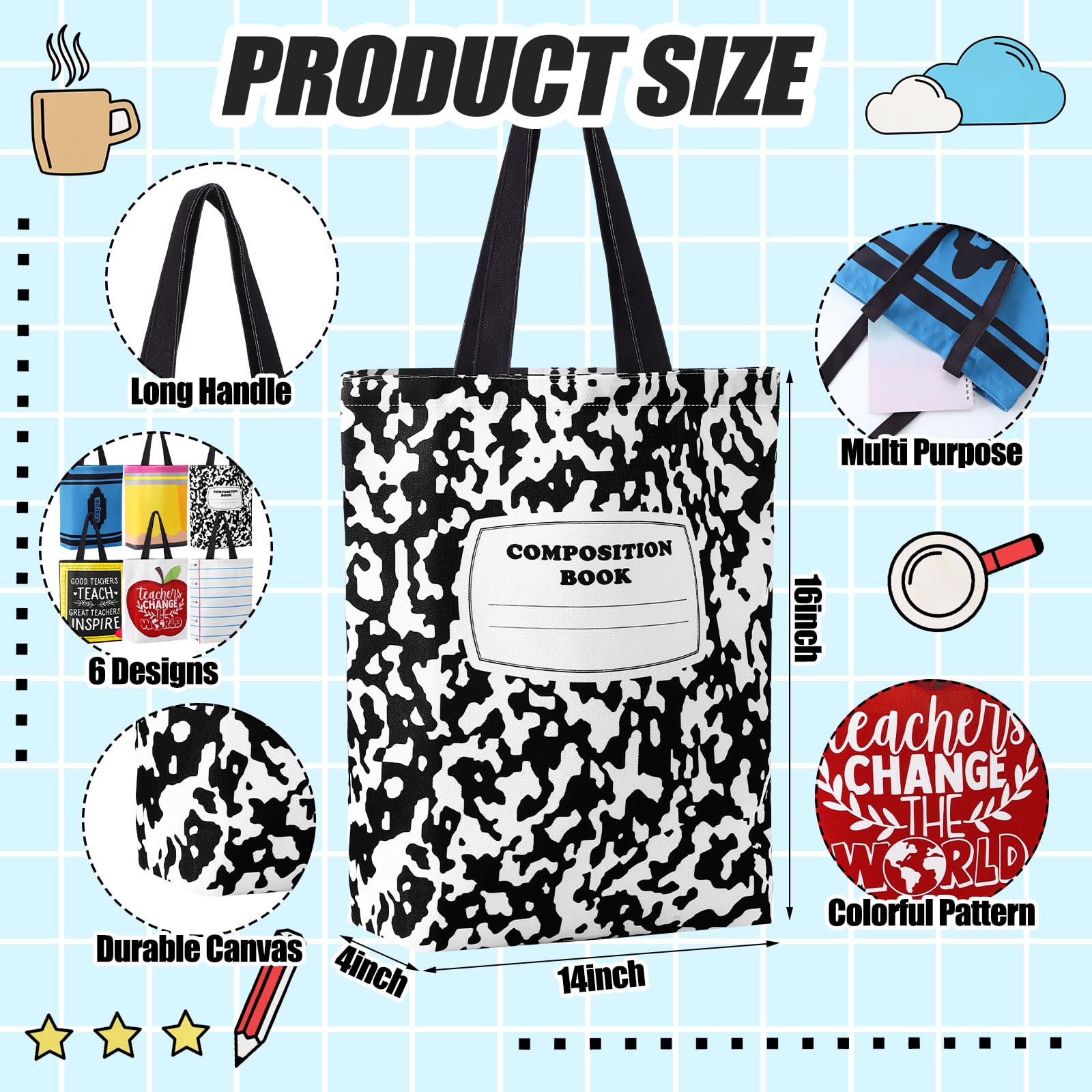 Paterr 12 pezzi regalo di apprezzamento per insegnanti, 6 pezzi borsa tote in tela per insegnanti e borsa per il trucco regalo di ringraziamento per donne, dipendenti, colleghi, forniture per ufficio