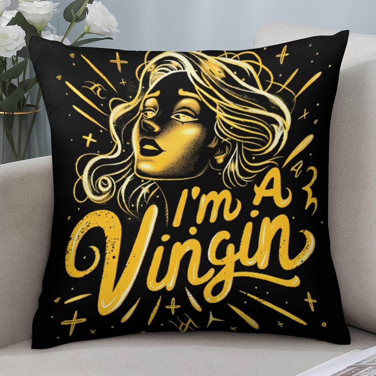 I'm A Virgin Printed Throw Pillow Case 4 Pcs Soft Pillowcases Pillows Covers Sofa Bed Decor 12/14/16/17/18/20/22/24/32 Inches