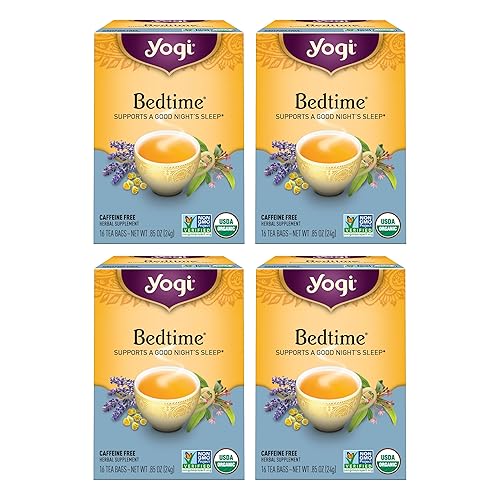 Yogi Tea Bedtime Tea - 16 bolsas de té por paquete (4 paquetes) - Mezcla de té de hierbas de manzanilla y pasiflora - Té para apoyar una buena noche