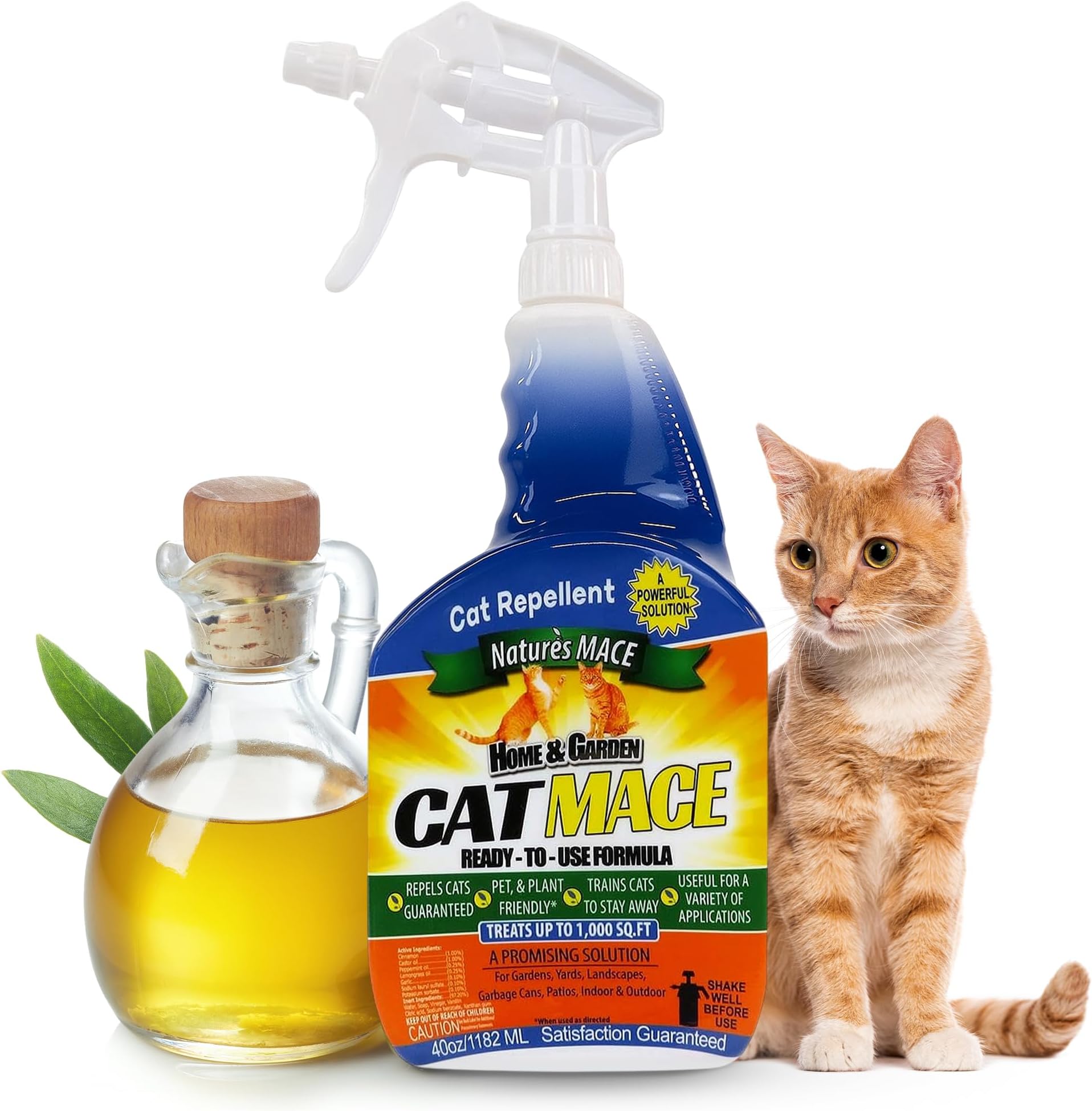 Nature's MACE Cat Repellent 40oz Spray/Treats 1,000 Sq. Ft. / Keep Cats Out of Your Lawn and Garden/Train Your Cat to Stay Out of Bushes/Safe to use Around Children & Plants