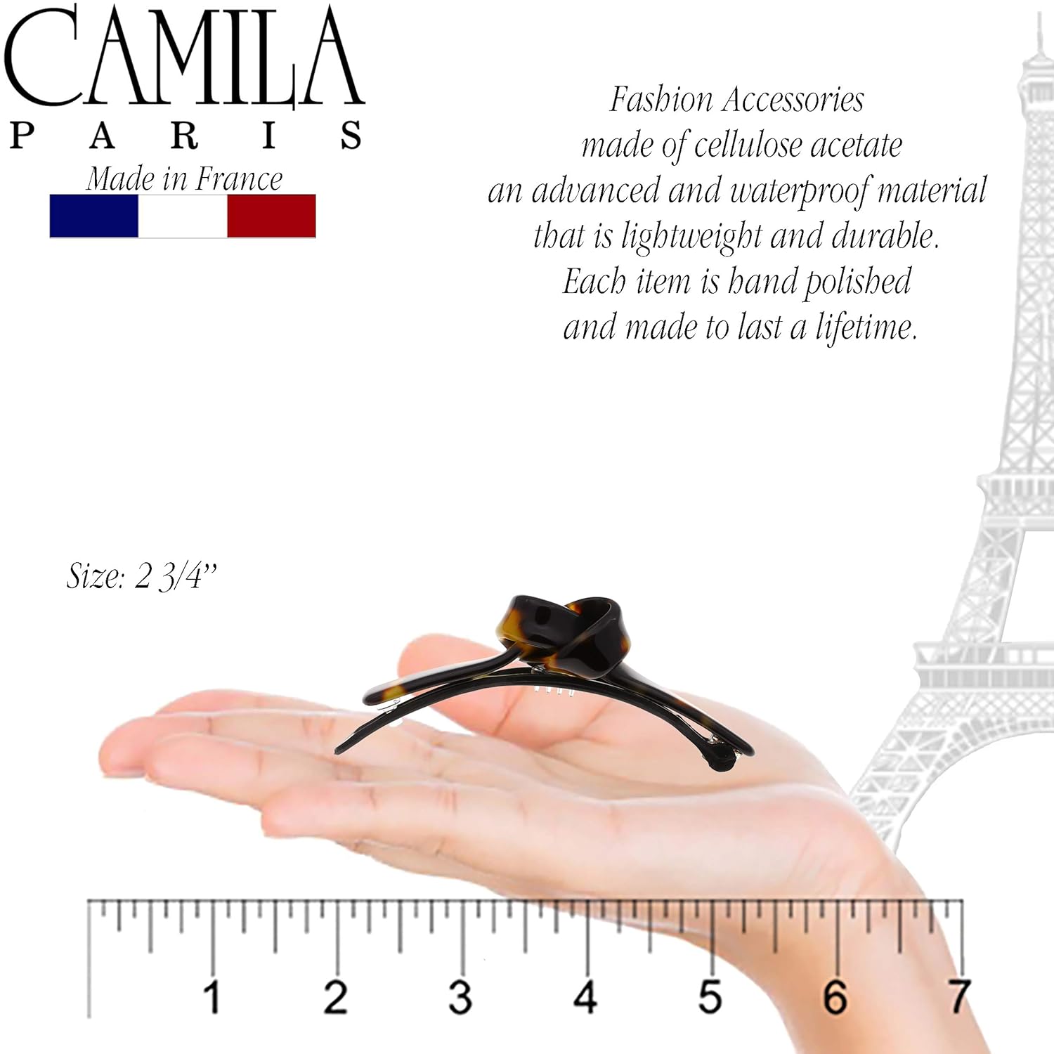 Camila Paris CP2801 French Hair Barrette Clip for Girls, Handmade, Tokyo, Metal-Free Closure Strong Hold Grip Hair Clips for Women, No Slip and Durable Styling Girls Hair Accessories, Made in France - Image 3