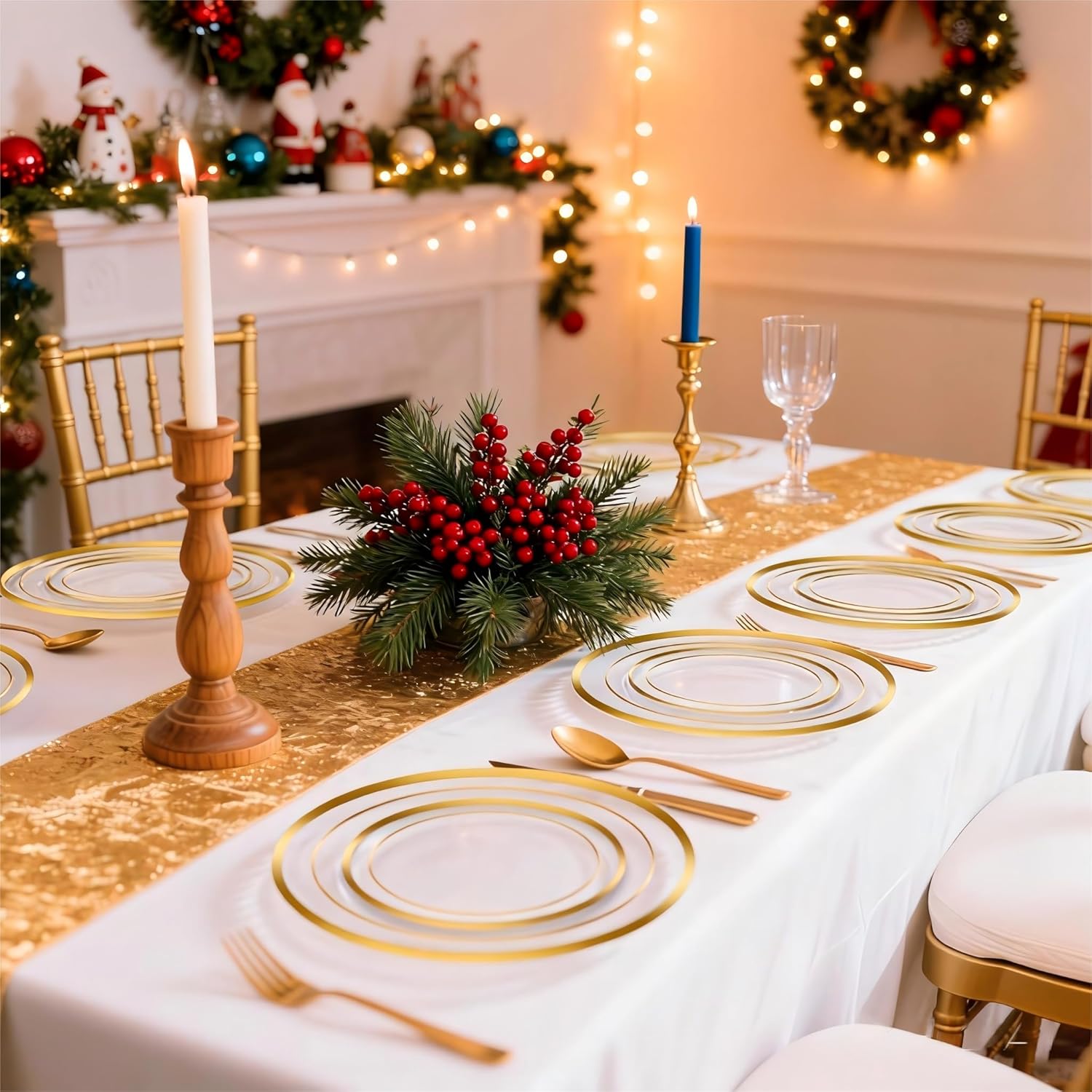 200 PCS Clear Gold Plastic Plates, Gold Rimmed Disposable Party Plates Include 100 Dinner Plate and 100 Dessert Plate Perfect for Party, Holiday, Birthday, Wedding