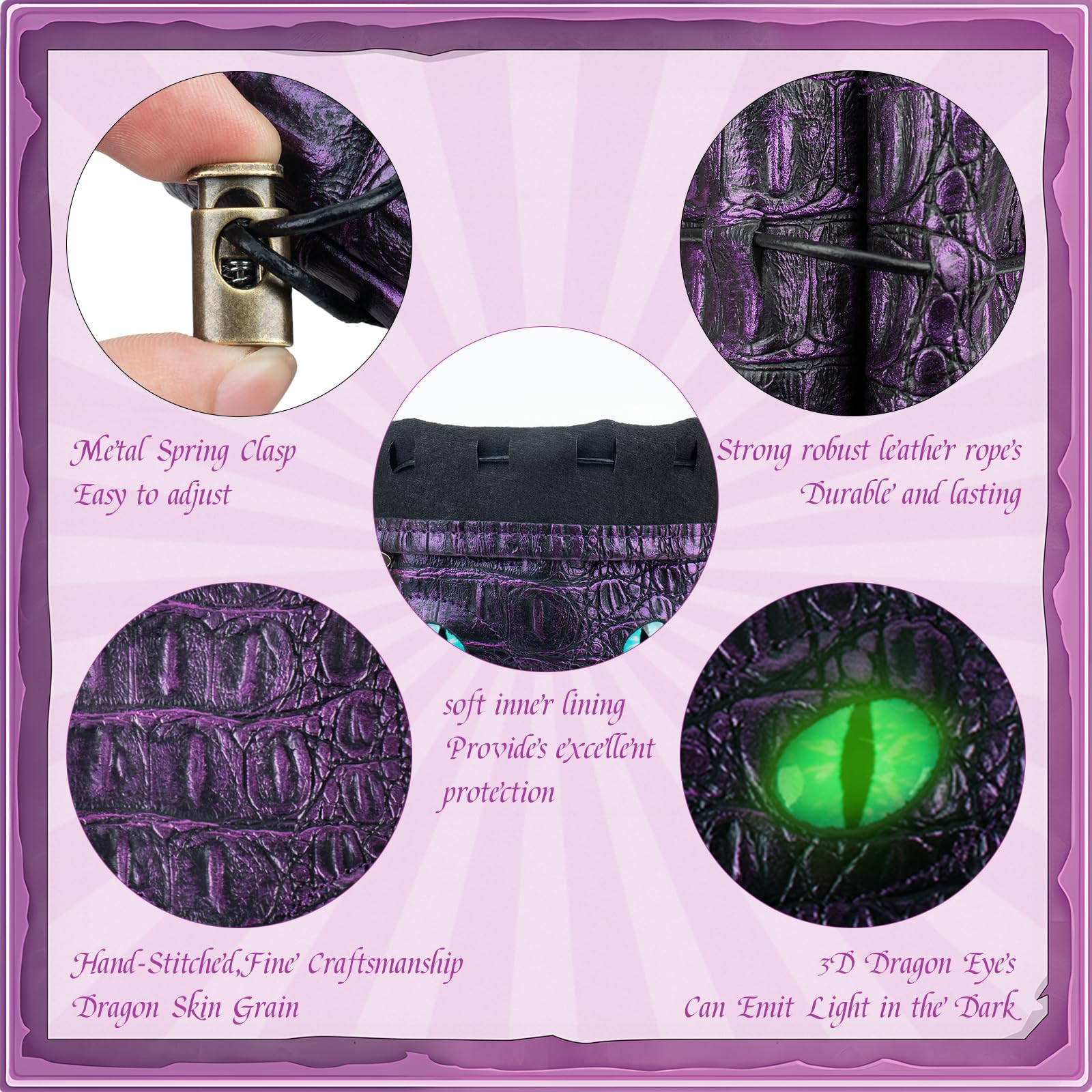 Byhoo Dice Bag of DND Can Cover 6 Dice Sets, Glow in The Dark Eyes D and D Dice Storage Pouch - Image 4