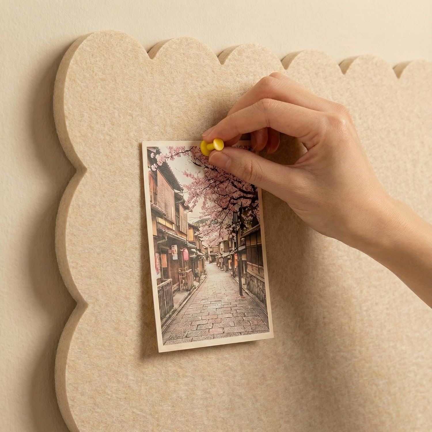 Scalloped White Felt Bulletin Board 36x24 Inches - Self-Adhesive Foldable, with 30 Pushpins, Cork Board Alternative - Decorative Pin Board for Wall, Home, Office & School (Flesh Pink, 36"x 24")
