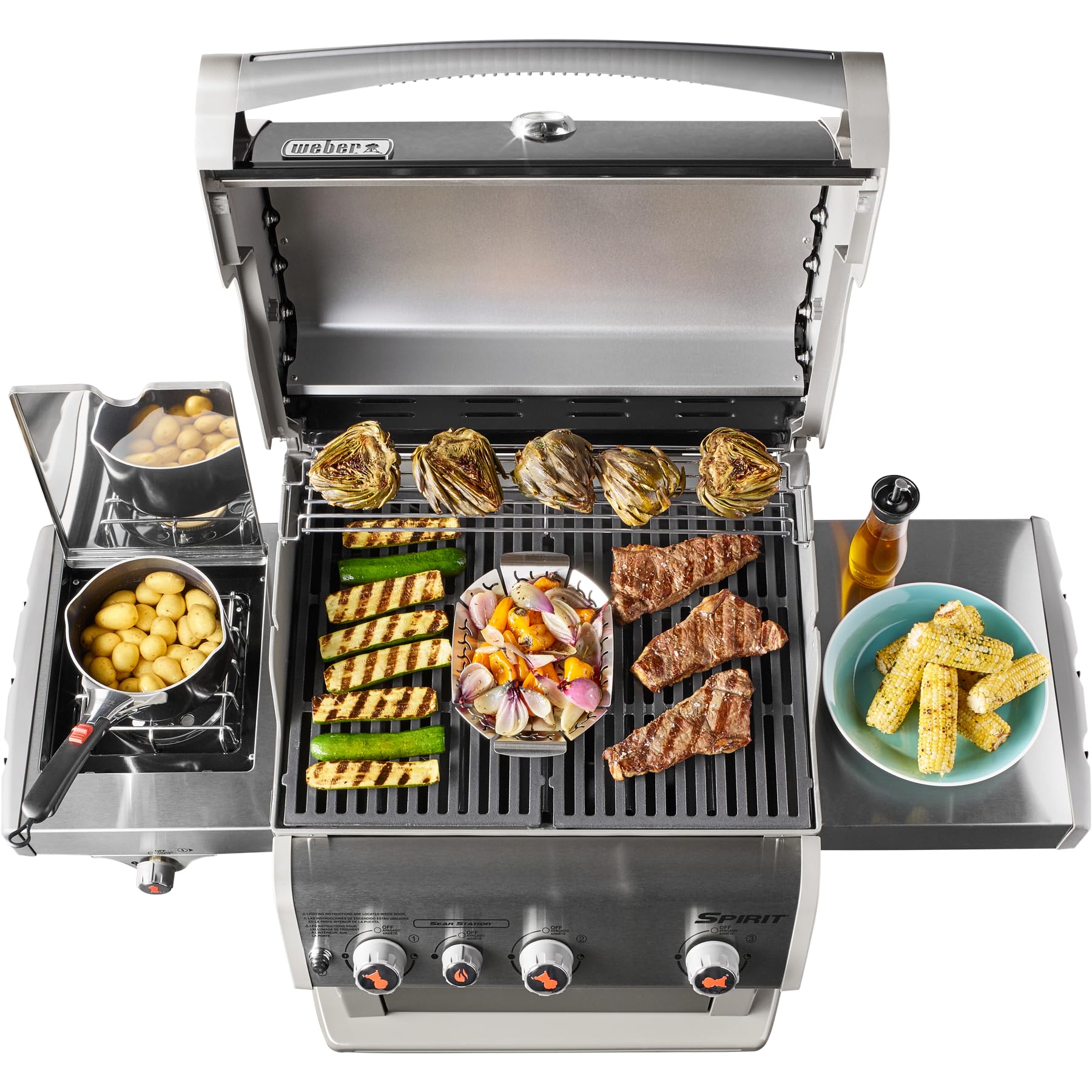 Weber Spirit E-330 GBS Classic Barbecue à gaz, 3 brûleurs + réchaud latéral + brûleur Sear Zone, Surface de Cuisson 60 x 46 cm, thermomètre de Couvercle, 4 Roues - Noir (1500134)
