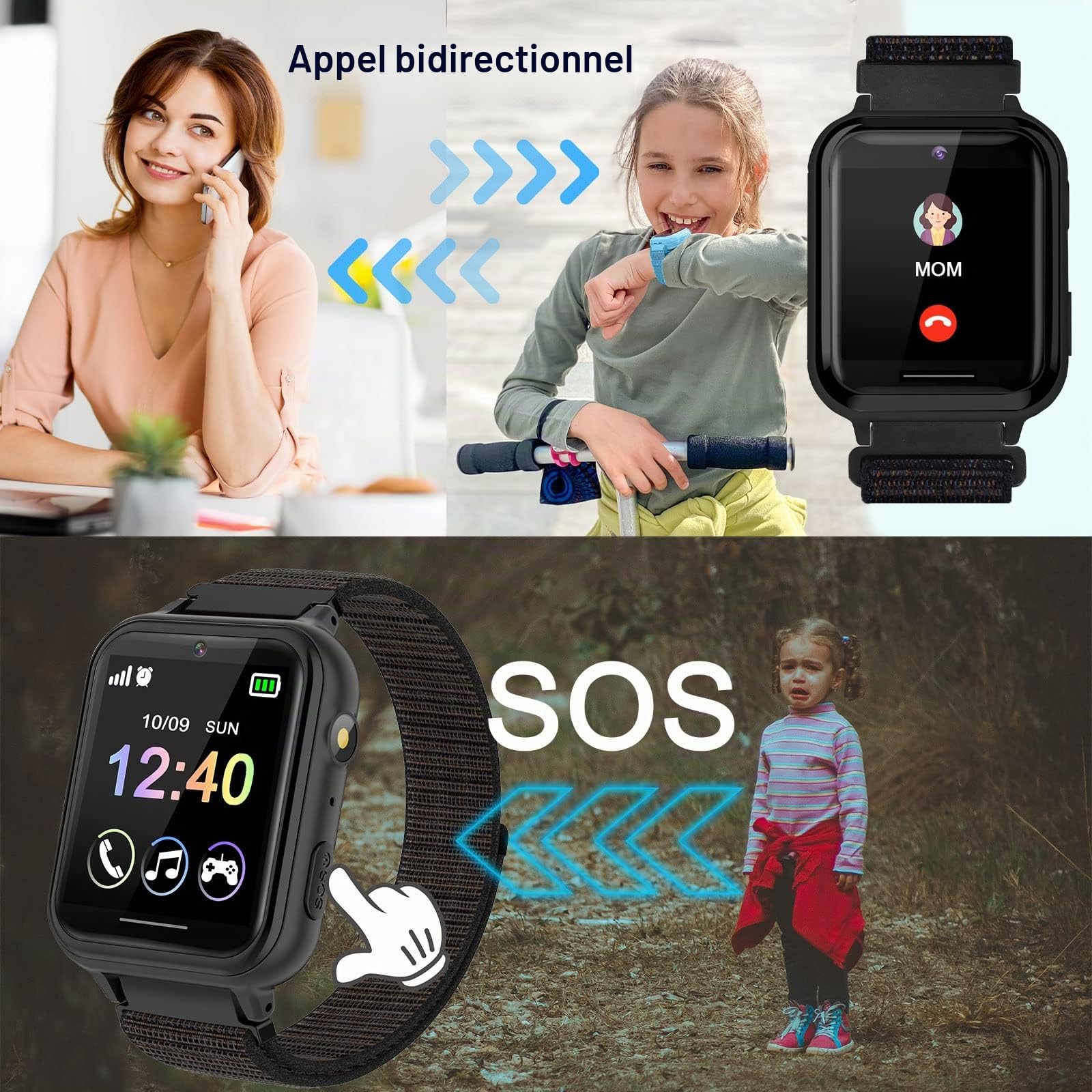 PTHTECHUS Montre Connectée Enfant, Montre Enfant Fille Garçon avec Sangle en Nylon 10 Jeux SOS MP3 Musique Caméra Vidéo Réveil Chronomètre Calendrier Calculatrice, Cadeaux pour Garçons et Filles