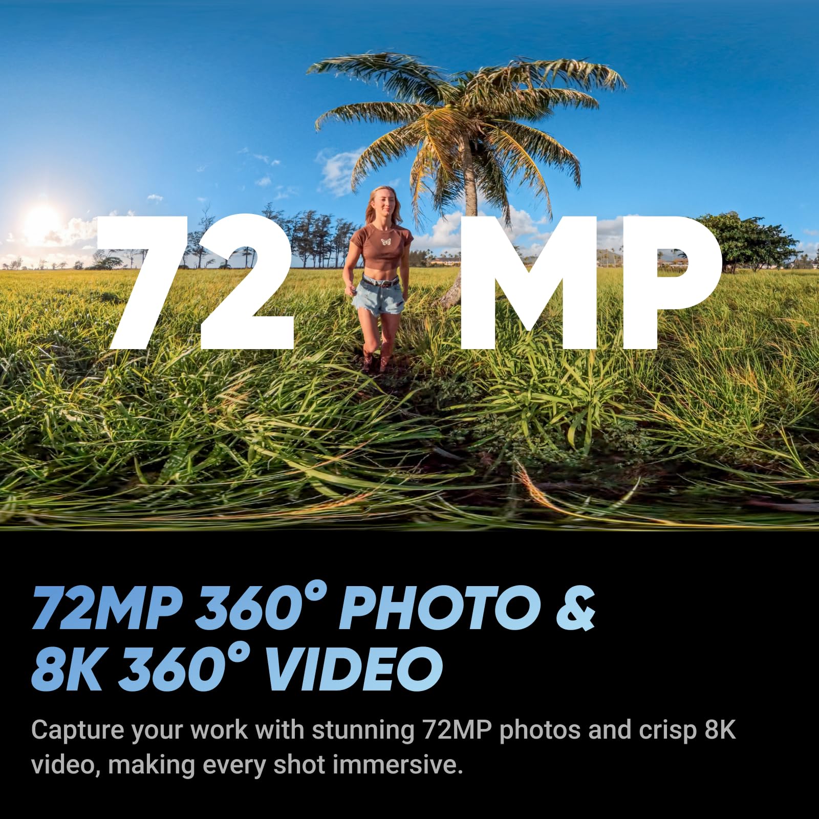 Insta360 X5 Pack Tour Virtuale - Foto HDR da 72MP, 1x Selfie Stick Invisibile + Treppiede, Batteria da 2400mAh.