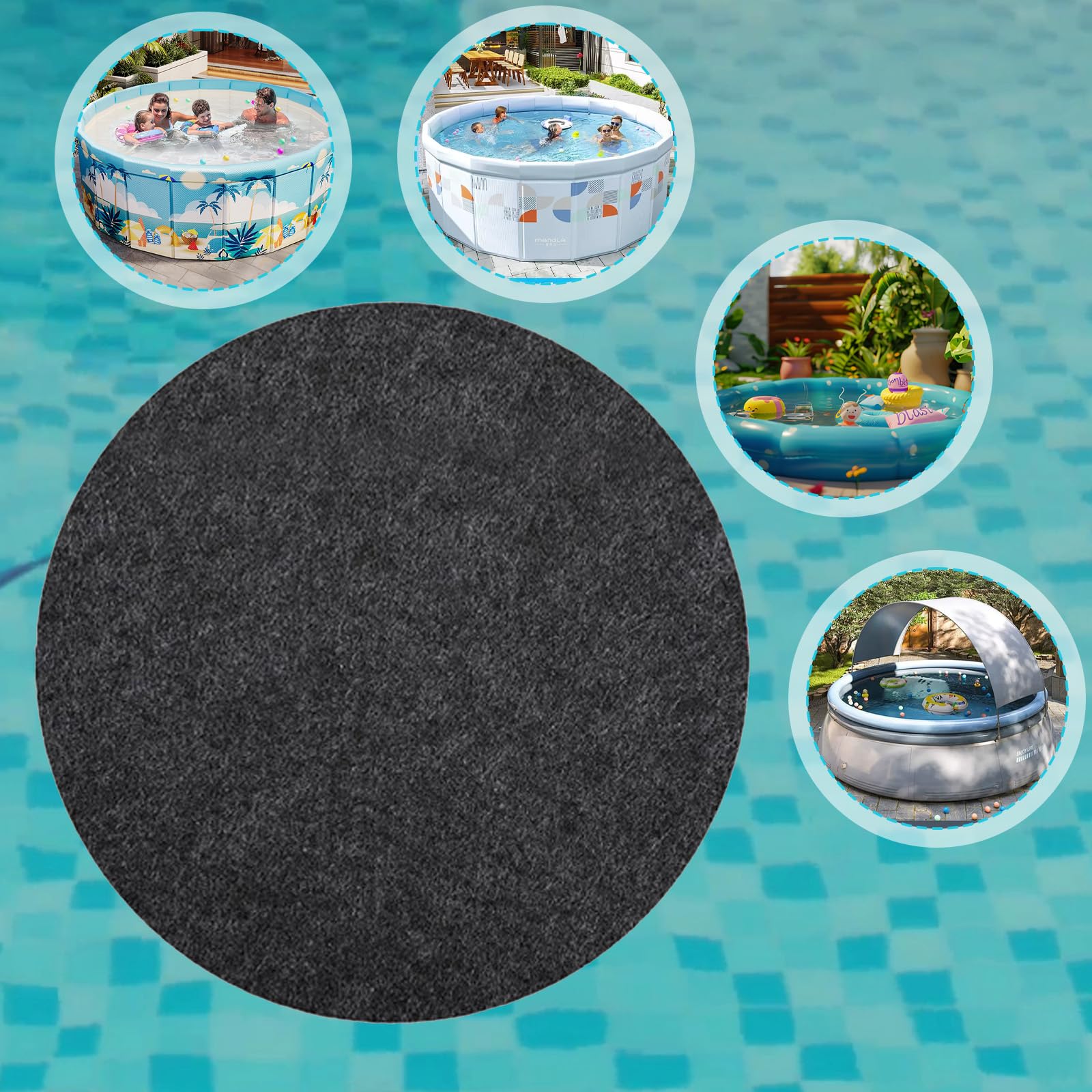 Alfombrilla redonda de 200 cm, antideslizante e impermeable, redonda, para protección del suelo de la piscina, antideslizante