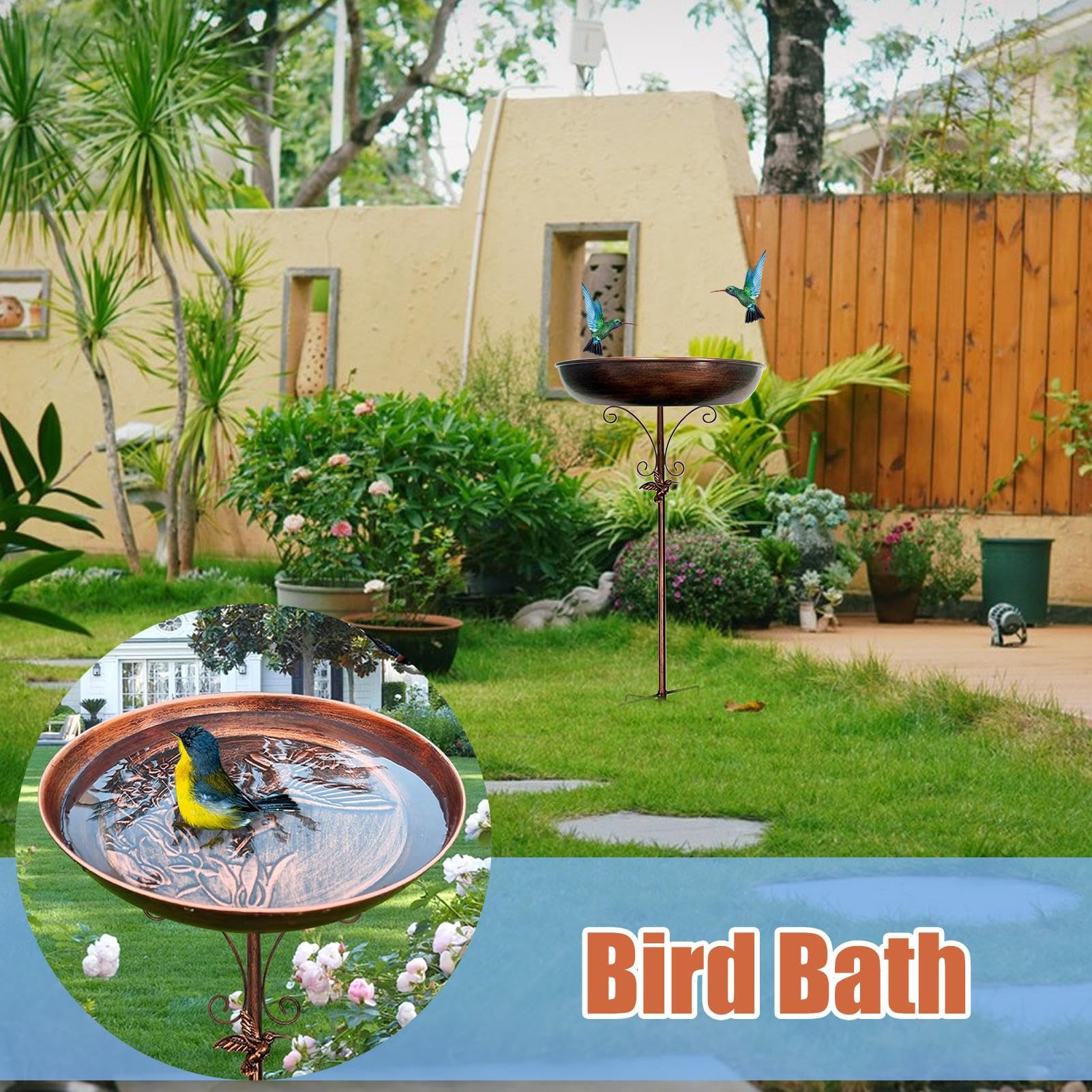 Vogeltränke für Außengarten Vogelfutterstation | Dekorative Standschale aus Eisen, Vogelfutterstation für Terrasse, Garten, Hinterhof, Balkon, Hof, Outdoor