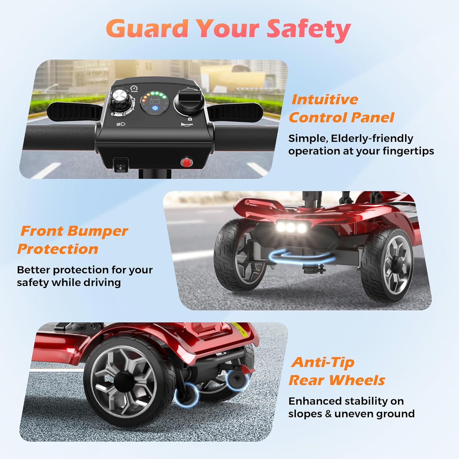 Lightweight Mobility Scooter for Adults & Seniors - Cruise & Airport Approved, 43lb Foldable Portable Motorized Scooters with Removable Lithium Battery for 12.4 Miles Travel, 300lb Capacity, Red - Image 8