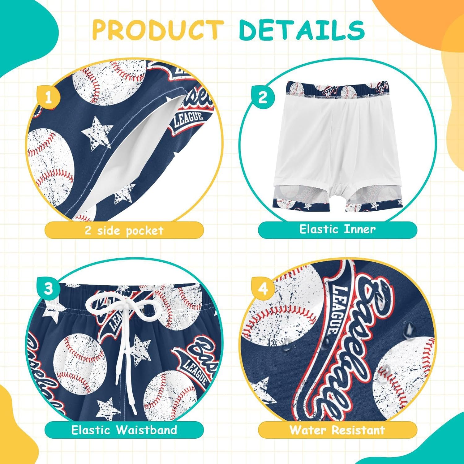 Boys Swim Trunks with Compression Liner Quick Dry Board Shorts with Boxer Brief Bathing Suit 4-14 Years - Image 4