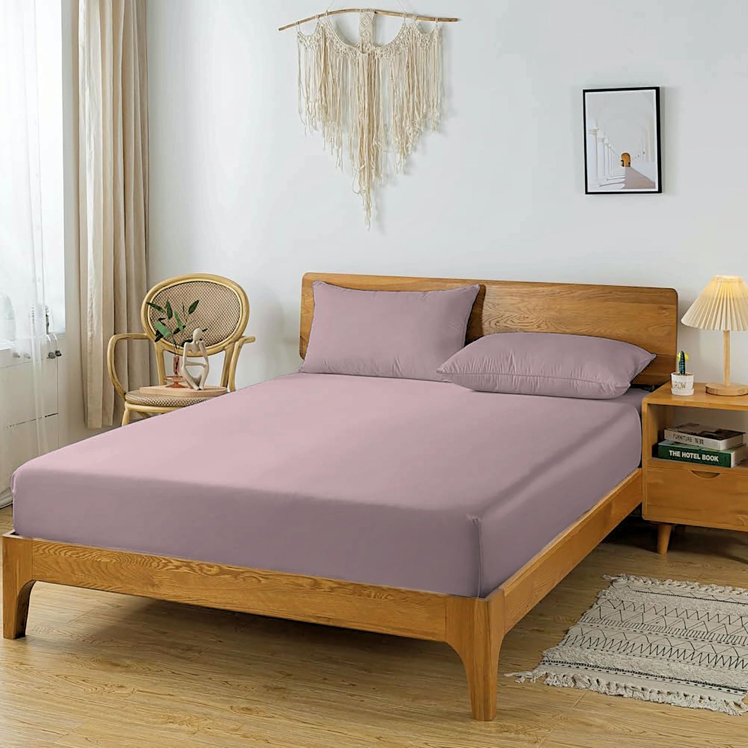 Apala Cotton Feel Glace Cotton Solid King Size Double Bed Bedsheet with 2 Pillow Covers, Size,- 90x100 Inches, (Violet)-image-8