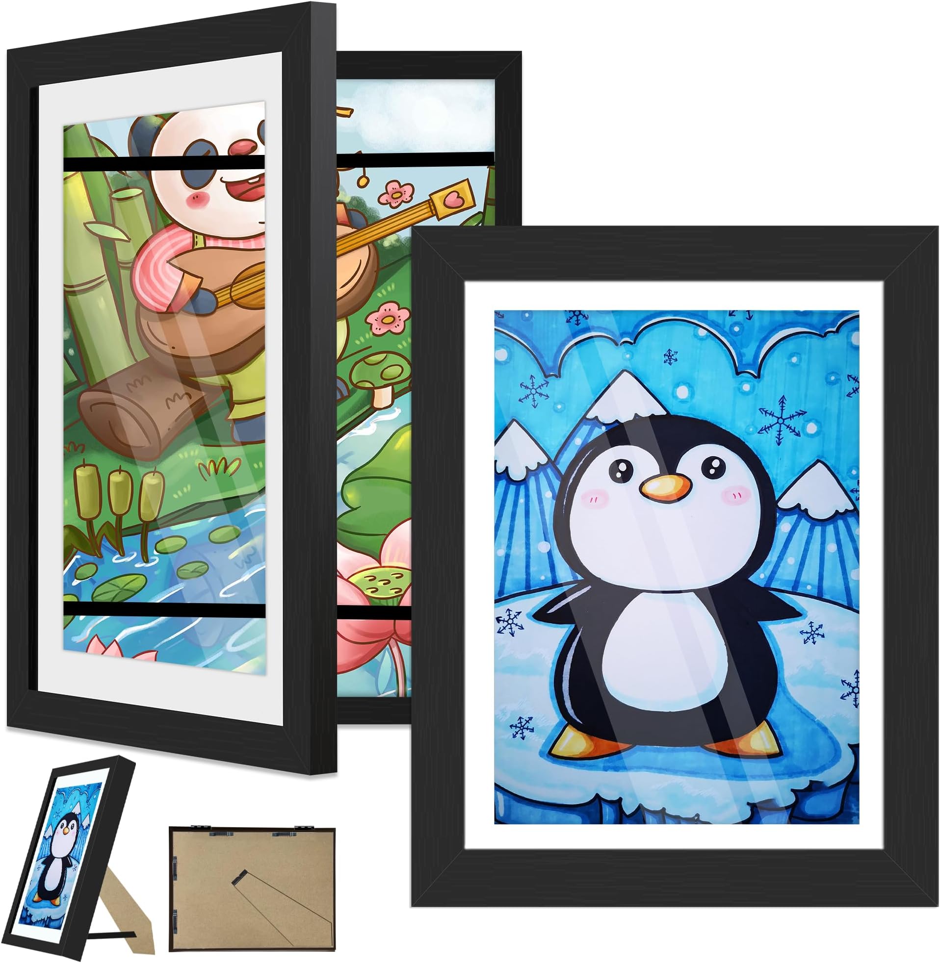 Kids Artwork Display Frame, 2 Pack A4 Kids Art Frames, Fillable Front Opening Picture Frames for Multiple Pictures(50-100), Mount for Hang or Stand Display Children's Drawings, Art Projects, Black