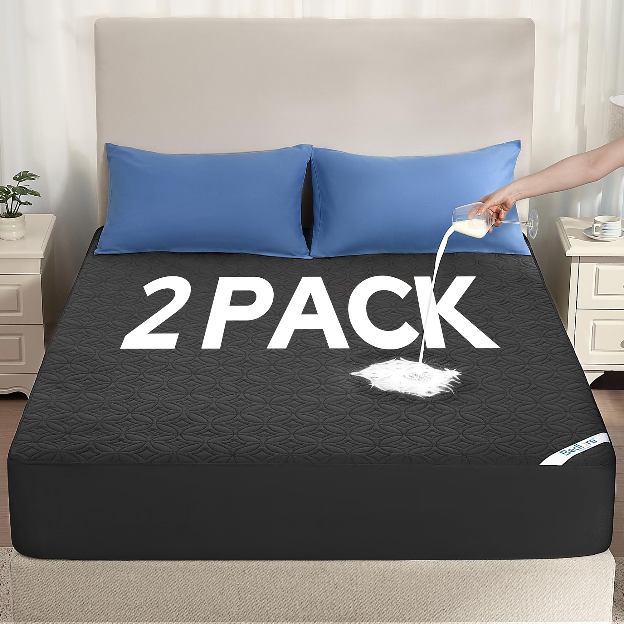 2 Pack Waterproof Mattress Protector Queen Size, Deep Pocket Fit, Washable