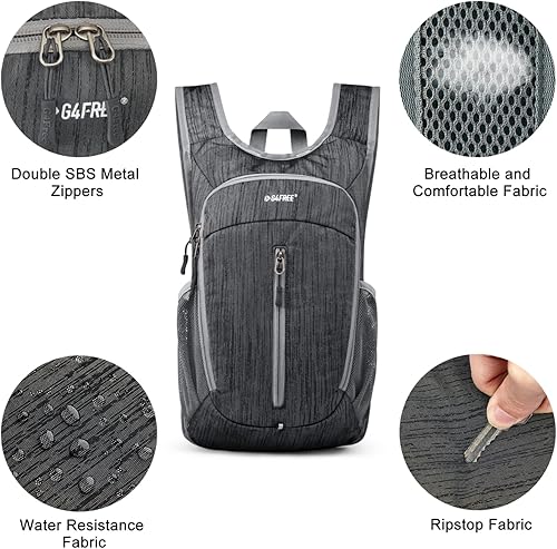 Miniatura 4 de G4Free Mochila de senderismo de 10L Mochila de viaje pequeña Mochila plegable ligera Mochila de hombro plegable casual