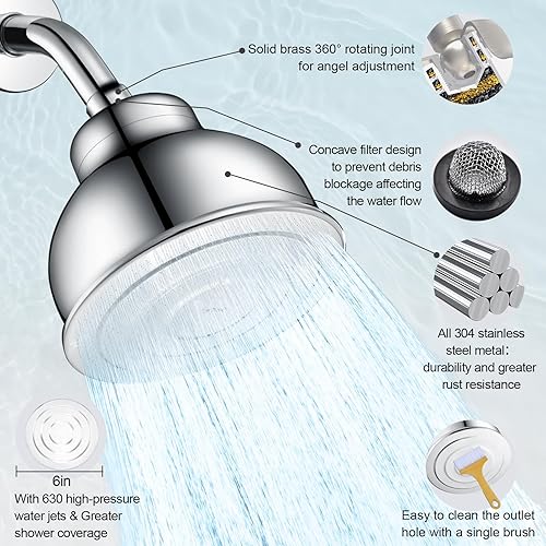 Miniatura 6 de Cabezal de ducha filtrado de metal para agua dura, cabezal de ducha de lluvia de alta presión de 6 pulgadas con filtro integrado, elimina el cloro y