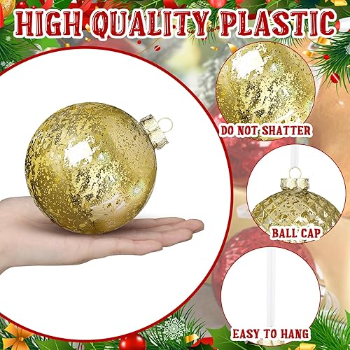 Miniatura 5 de 8 bolas de Navidad grandes de 4 pulgadas, adornos inastillables, bolas de plástico con acabado de mercurio, decoraciones colgantes para árboles de