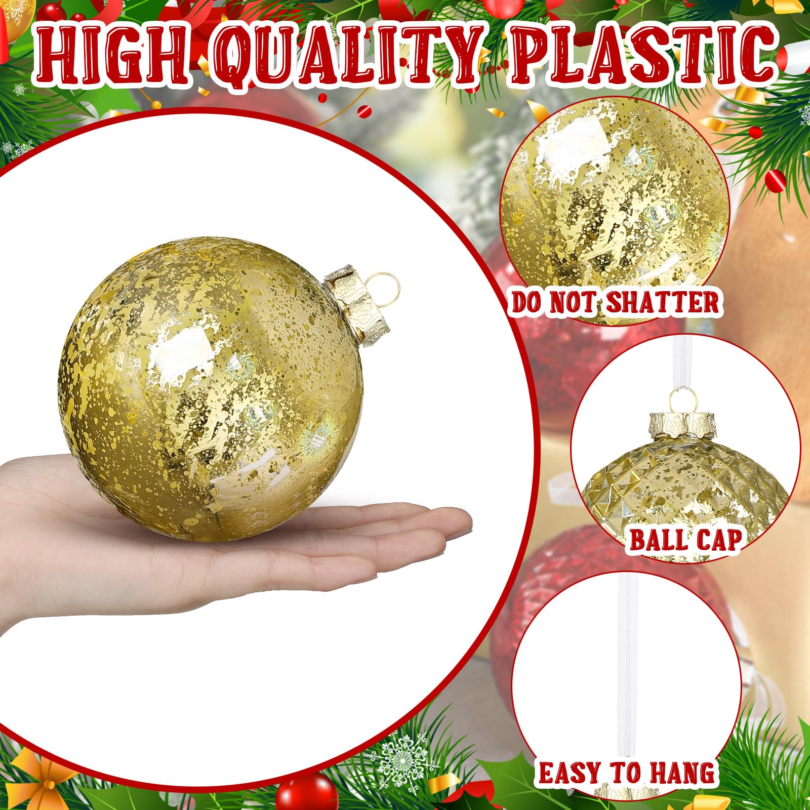 Syhood 8 bolas de Navidad grandes de 4 pulgadas, inastillables, decoración de árbol de Navidad, adornos colgantes de árbol de Navidad para cumpleaños, San Valentín, Pascua, boda, decoración de
