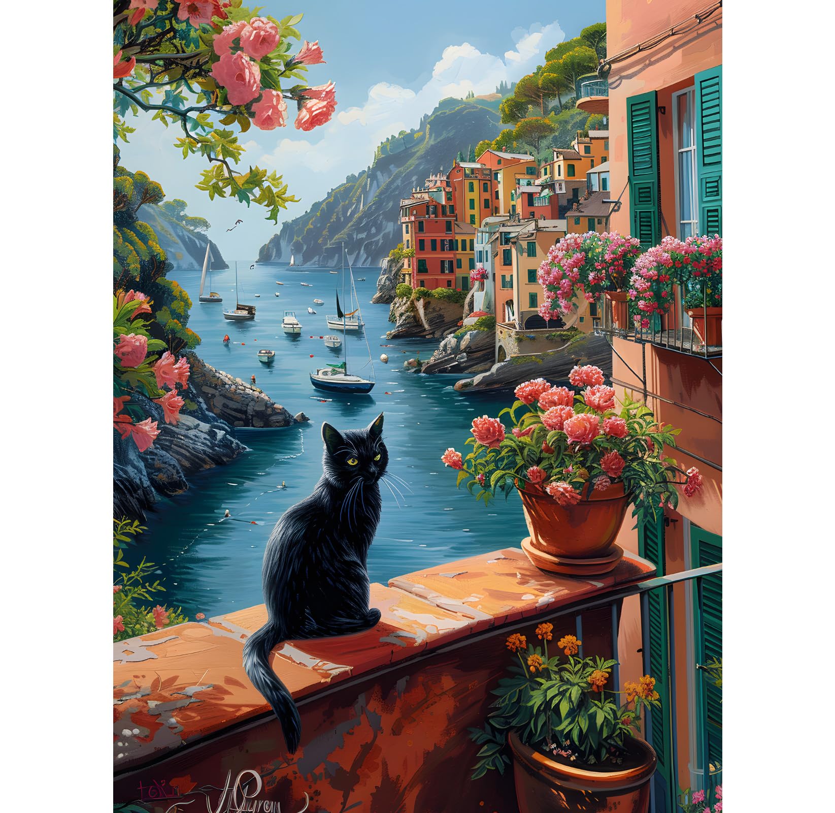 AIRDEA – Peinture Par Numéro Adulte – Côte Amalfitaine Et Citronniers – Toile Encadrée 20x30 Cm – Kit DIY Acrylique – Idée Cadeau Loisir Créatif