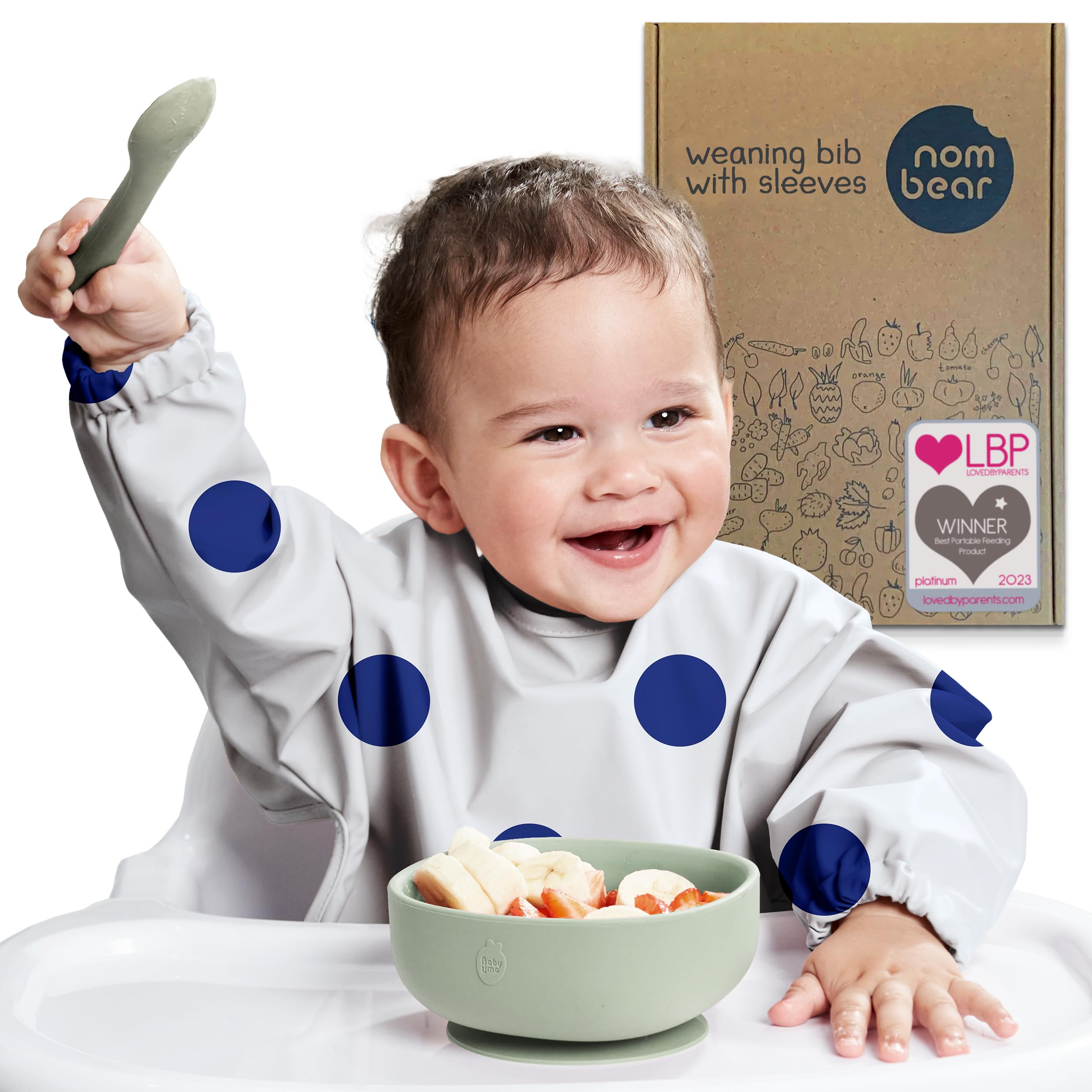 Nombear Baby Weaning Bib with Sleeves - Waterproof Baby Bibs 6-12 Months for Baby Led Weaning, Coverall Bibs for Baby Feeding, Long Sleeve Bibs for Toddler, Baby Bibs with Sleeves, Baby Apron