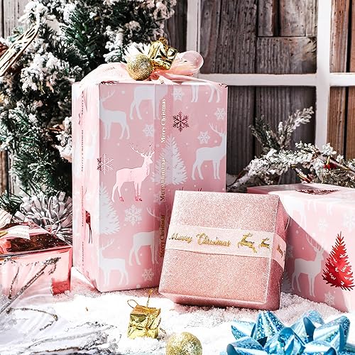 Vista 109 de LeZakaa Mini rollo de papel de regalo de Navidad azul, muñeco de nieve, reno, bola de cristal, árbol de copo de nieve, papel de regalo metálico