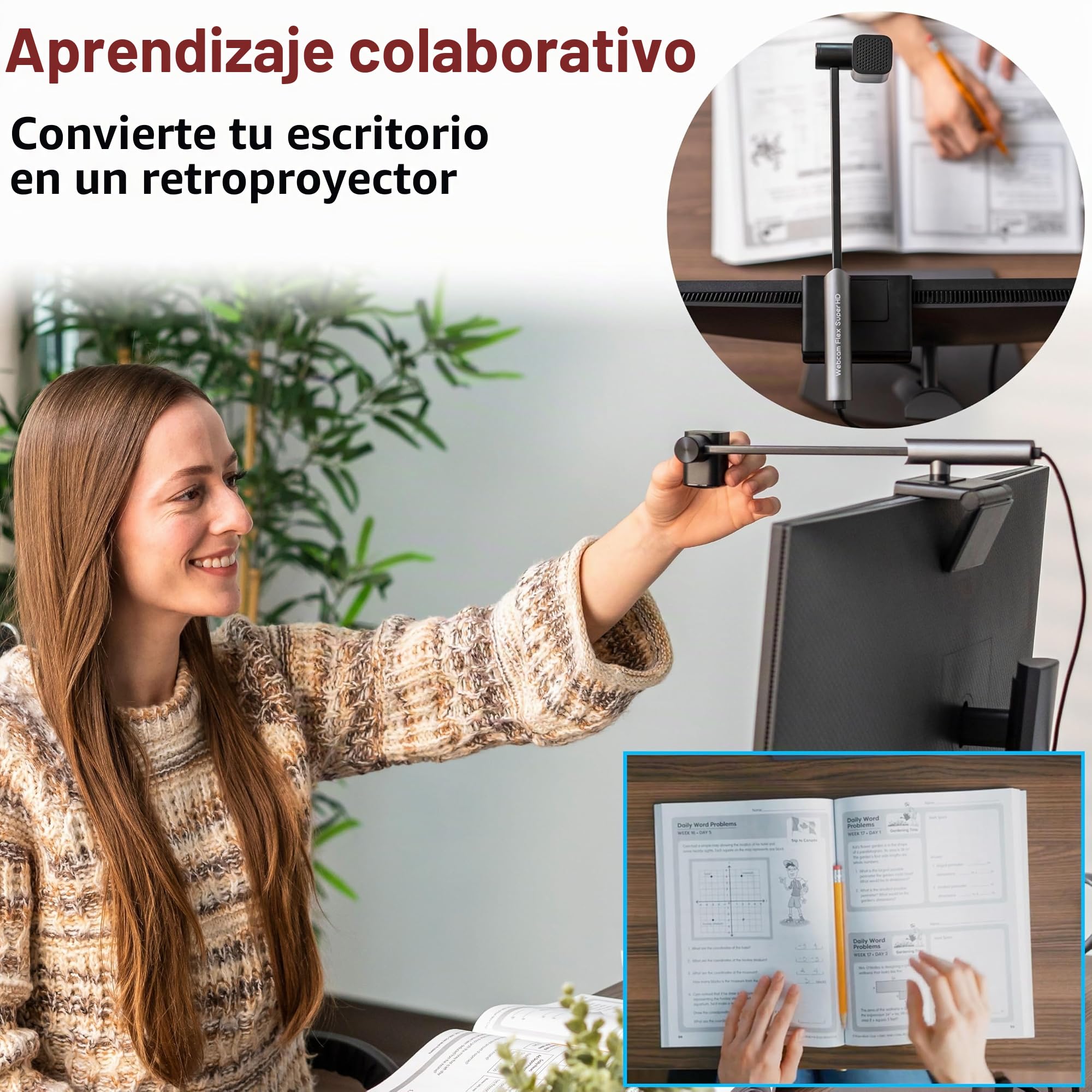 CA Essential Webcam Flex (WC-Flex) - Cámara web HD multifunción con tres posiciones de montaje, vista central para un mejor contacto visual, vista de mesa para compartir escritorio y vista tradicional
