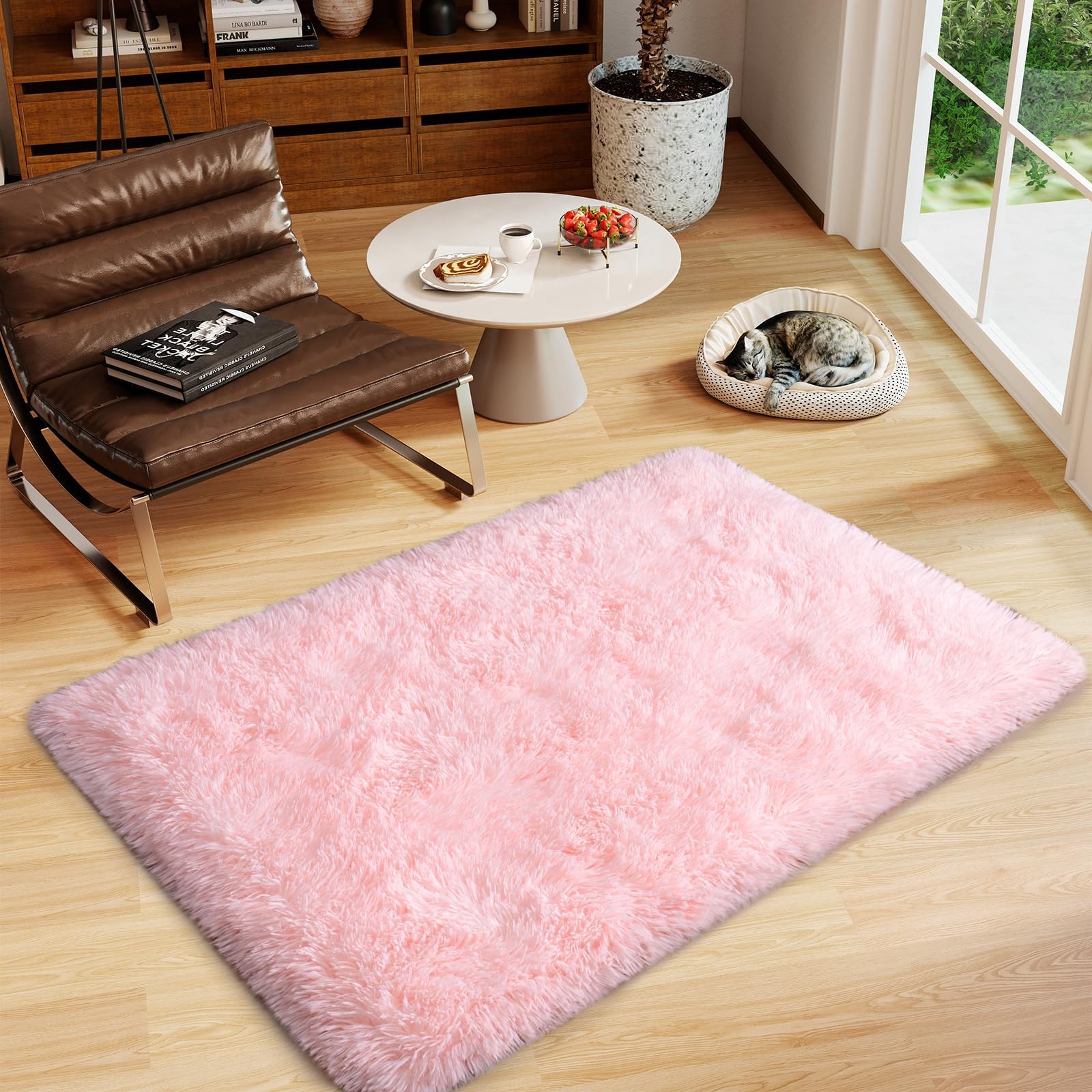 Dssimo Super Fluffy Runner Rug for Bedroom, Modern Shag Pink Area Rugs, Soft Plush Throw Carpet for Kids,Girls Boys and Teens Bedside Room Decor for Living Room Dorm Nursery Classroom, 2x4 Feet