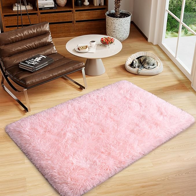 Alfombra Shag Rosa 2x3 Pies Suave para Dormitorio Sala miniatura 4