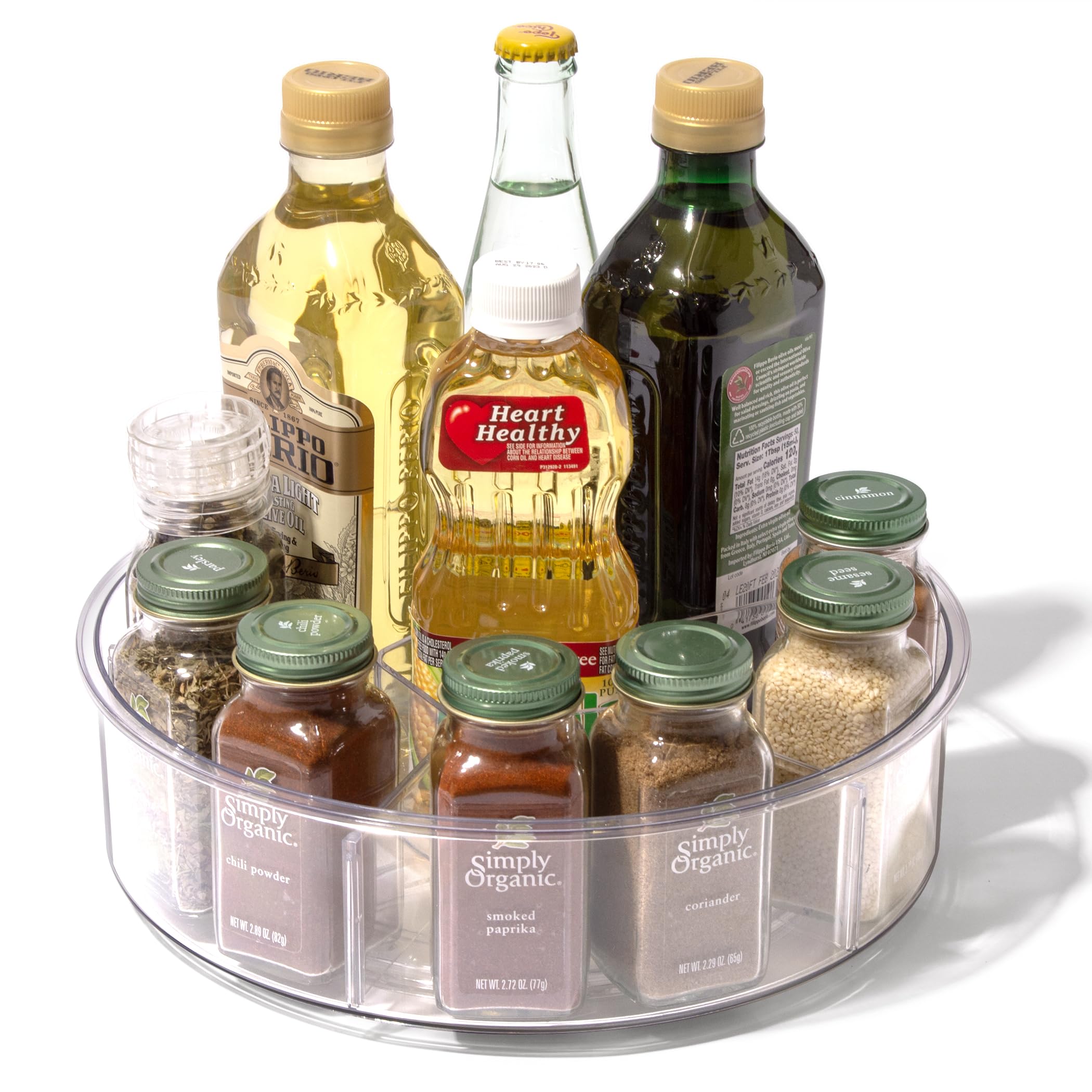 BINO Organizador redondo de plástico con 6 compartimentos, transparente, contenedor giratorio dividido para tocadiscos, almacenamiento giratorio para botellas, condimentos, nevera, cocina, despensa,