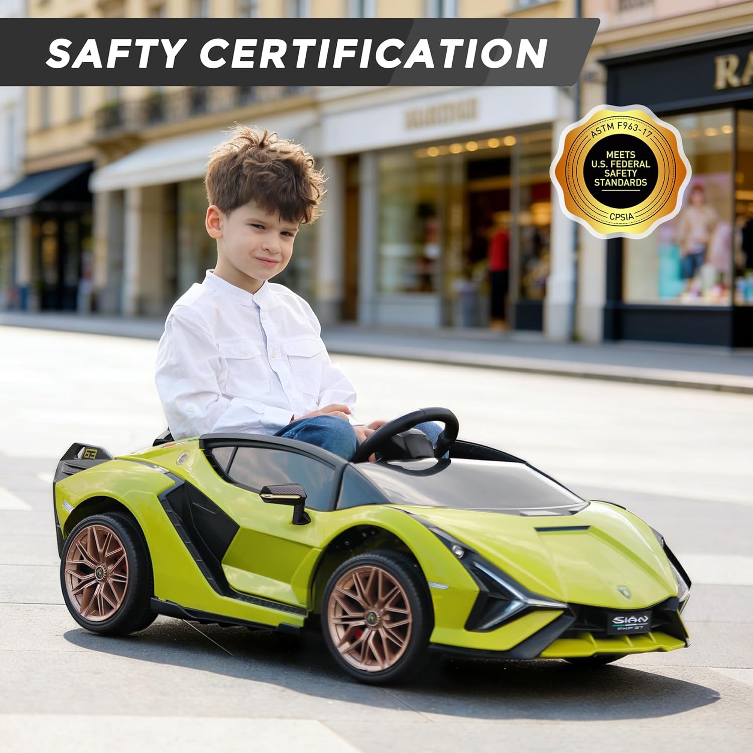 TOBBI 12V Kids Electric Ride On Car, Licensed Lamborghini SIAN Parente Remote Control Toy Toddler Battery Powered 4 Wheeler Vehicle to Drive with Safety Belt/Horn & LED Lights for Children 1-6-Green