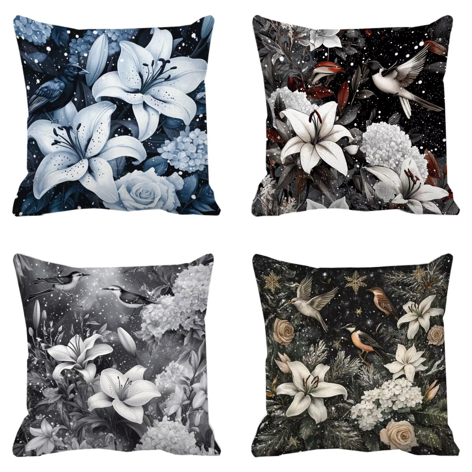 Federe Cuscini Divano 65x65cm, Federa Cuscino Fiori Grigio Quadrati Copricuscini Super Morbido Copri Cuscini Per Divano, Cuscino Decorativo da Esterno Giardini, Per Soggiorno Camera Divani Sedie P-282