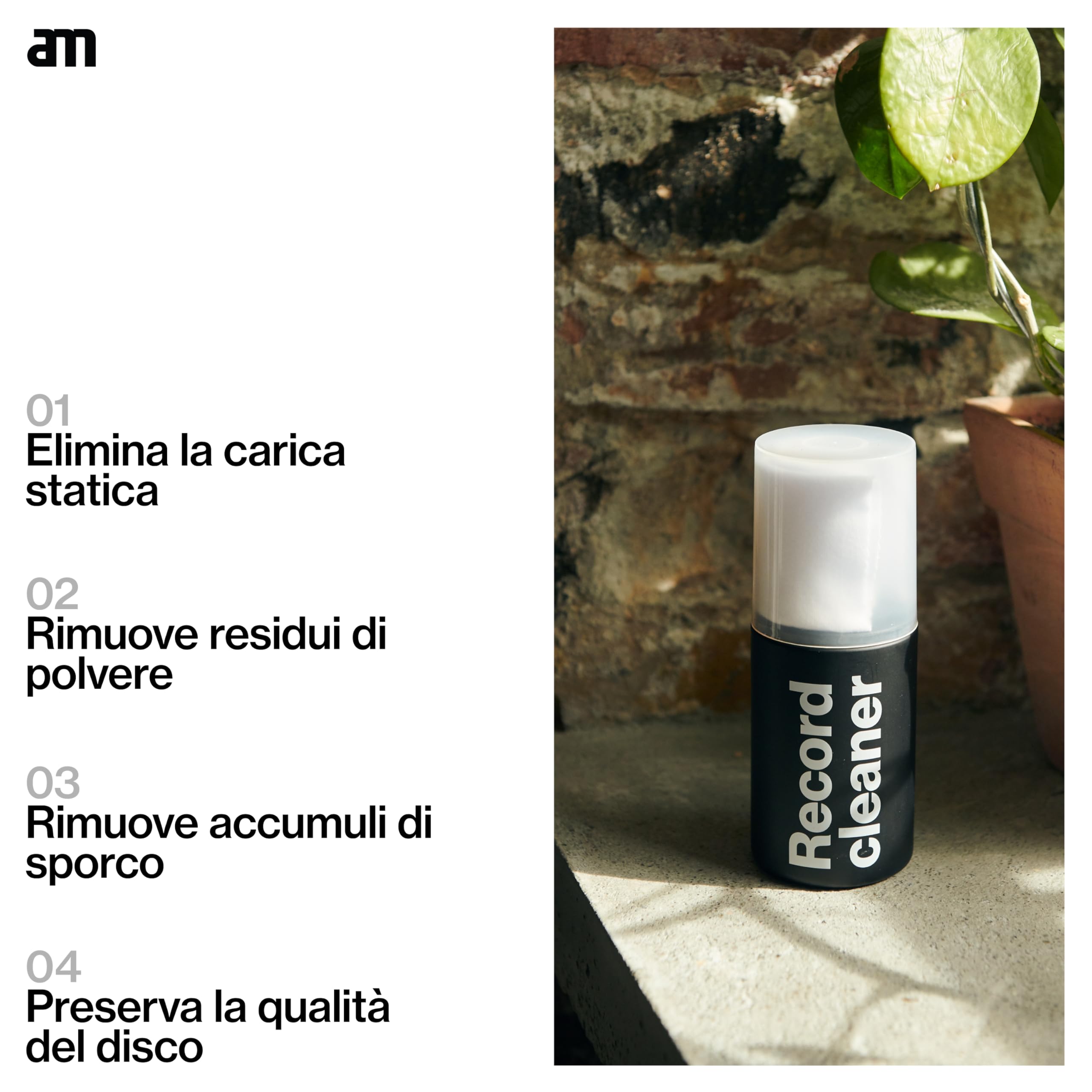 am Kit Pulizia Vinili 3 in 1 – Spray Pulizia Dischi da 200 ml, Stylus Cleaner, Spazzola Antistatica in Fibra di Carbonio e Pickup Brush con Panni in Cotone