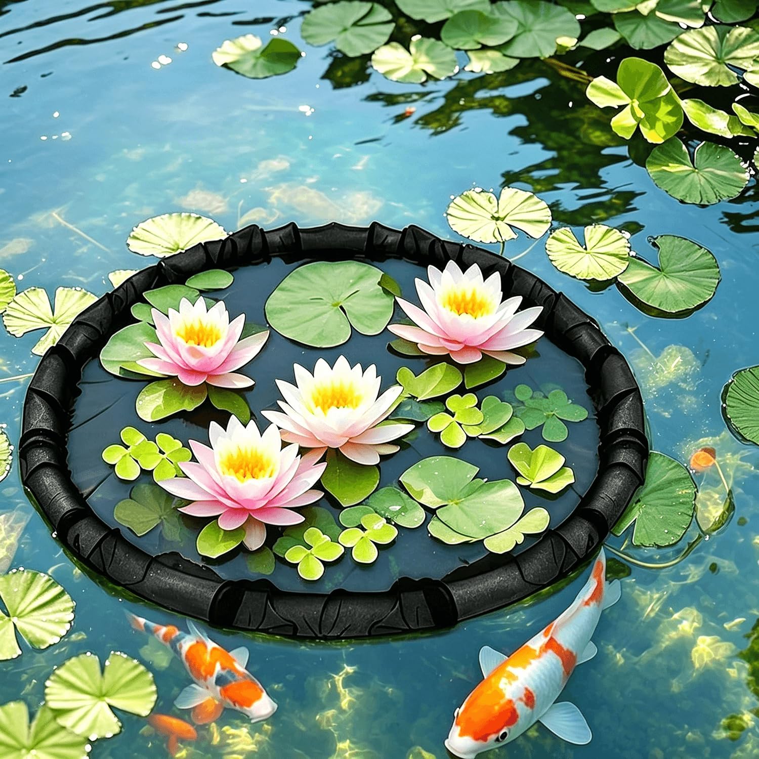 seedman 2 Stück Runde Schwimmende Pflanzinsel,Schwimminsel Teich,Pflanzinsel Teich,Feinmaschiger,Hydroponischer Teichpflanzer für Gartenteiche, Teichzubehör zur Wasserreinigung & Dekoration (80CM)