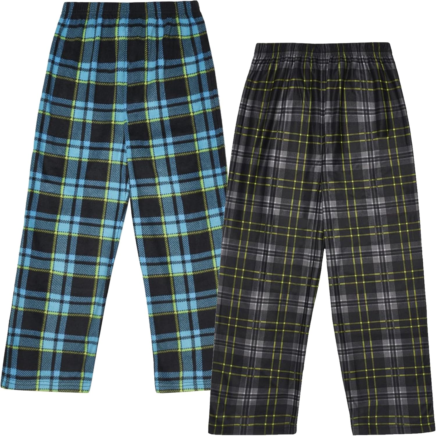 Mad Dog Boys Pajama Pants - Soft Fleece PJ Bottoms for Kids - Buffalo Plaid Lounge Pants, Warm & Comfy Microfleece 2PK Set