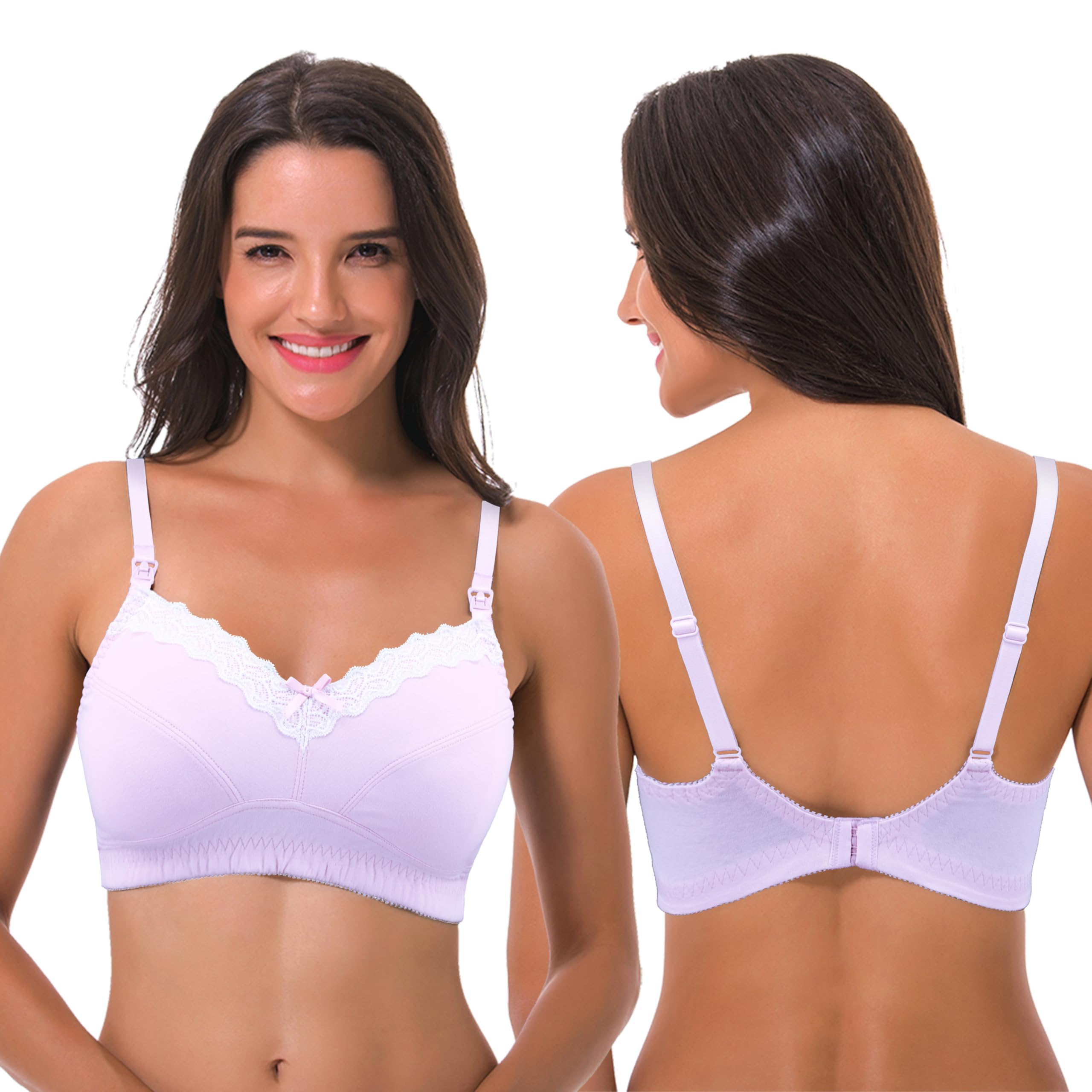 Curve Muse- Reggiseno per Allattamento, in Cotone, Senza Ferretto | Bordo in pizzo, Spalline regolabili, Chiusura a Gancetti, Elastan, Effetto Lifting, Modellante