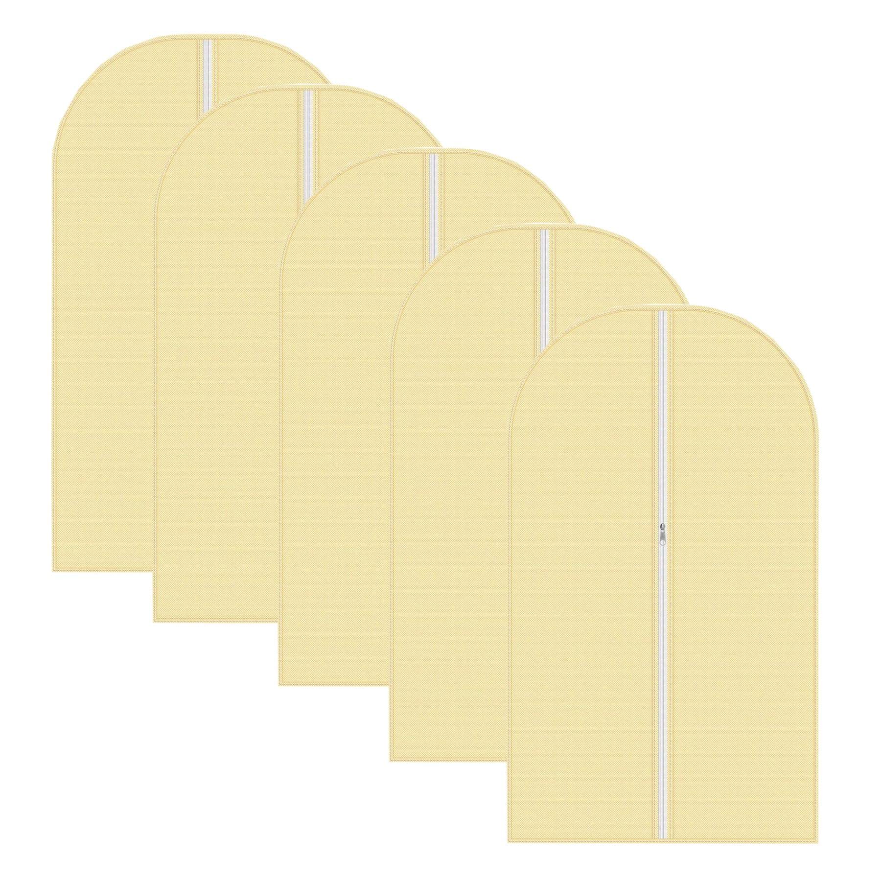 Vinsani Hanging Suit Cover Garment Clothes Bag Set of 5 For Men Women Wardrobe Tuxedo Shirt Dress Clothes Clothing Zip Up Dust Protector Travel Case Closet Organisation – Cream
