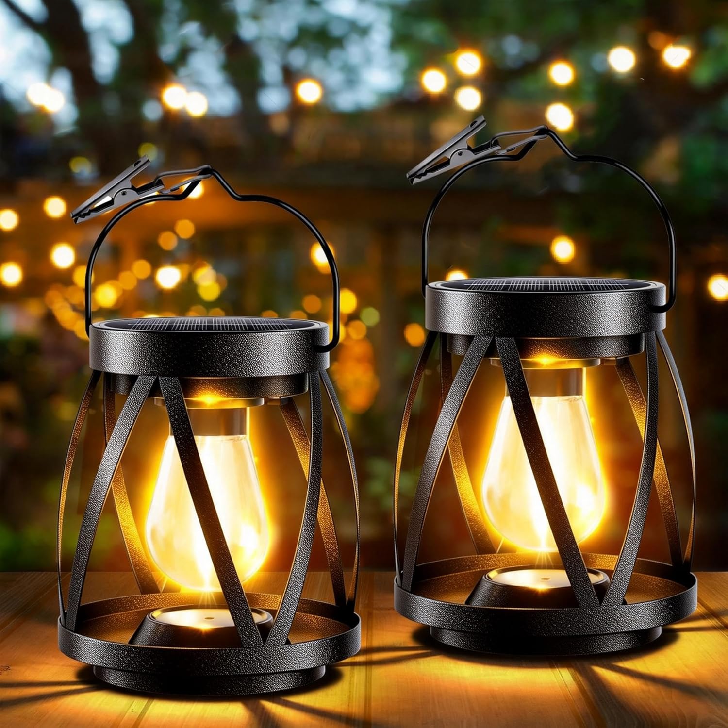 GARPAR Solar Lanterns Lights Outdoor Waterproof, 4 Pack Upgraded Metal Outdoor Lantern, Brighter Auto On/Off 18H Hanging Solar Lights for Outside Garden Yard Patio Porch Decor, Gift for Mom