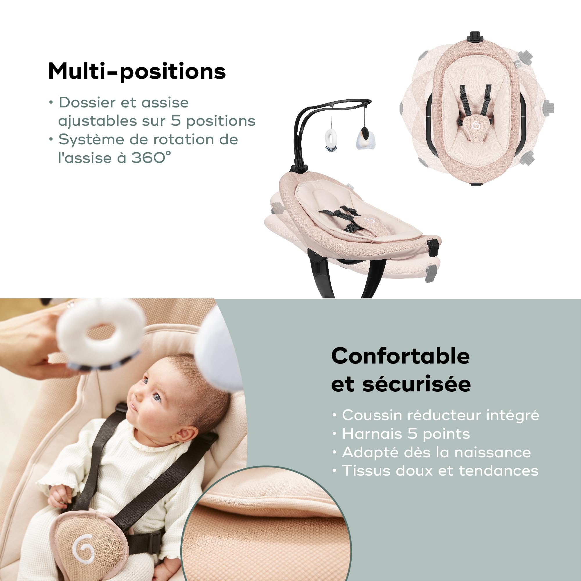Babymoov Balancelle Bébé Électrique Swoon Evolution Mocca-Connectée avec Application mobile - Streaming musical, Enregistrement de voix et Berceuses personnalisées - Assise 360° - Réducteur nouveau-né