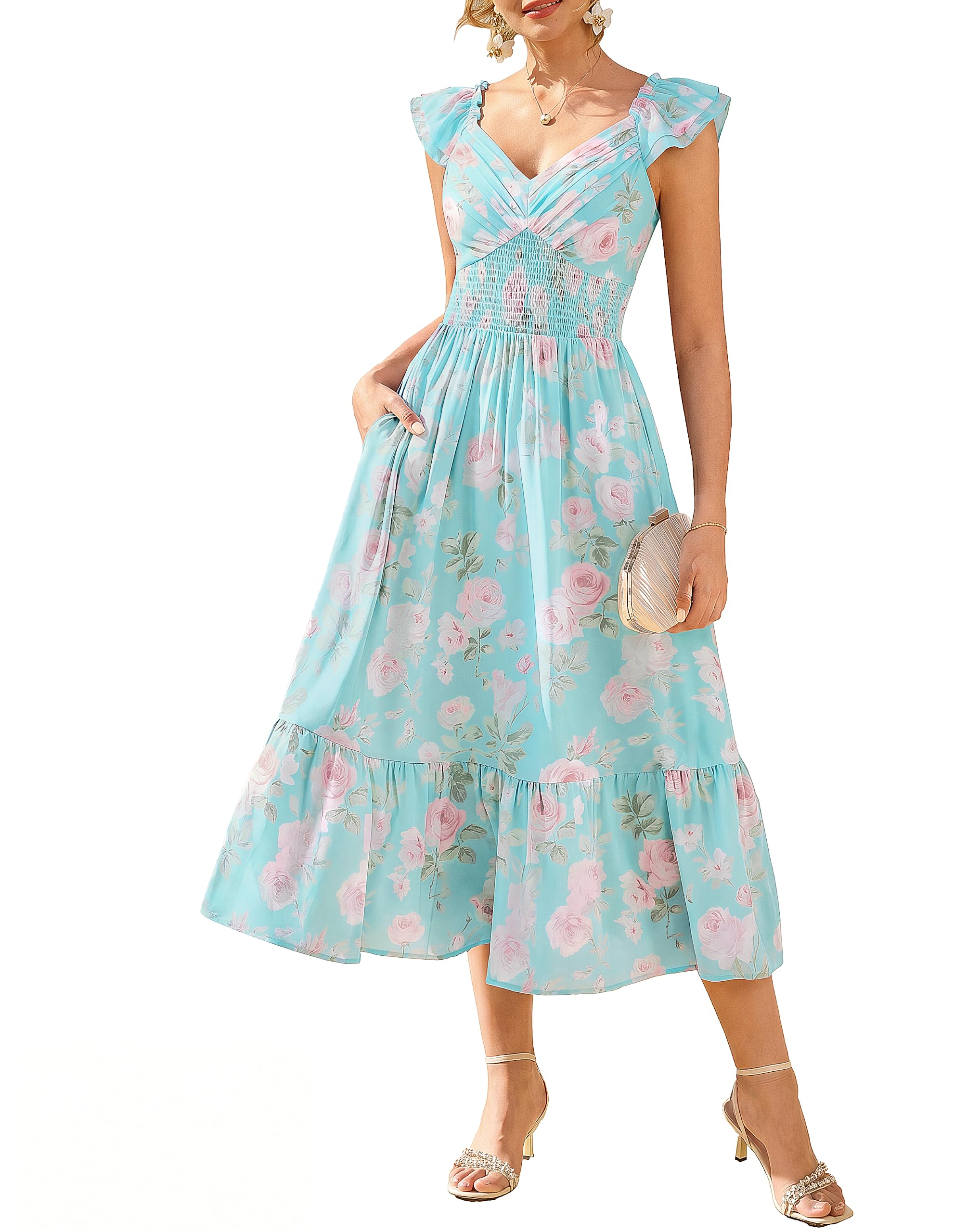 GRACE KARIN Women's Summer Floral Maxi Wedding Guest Dresses