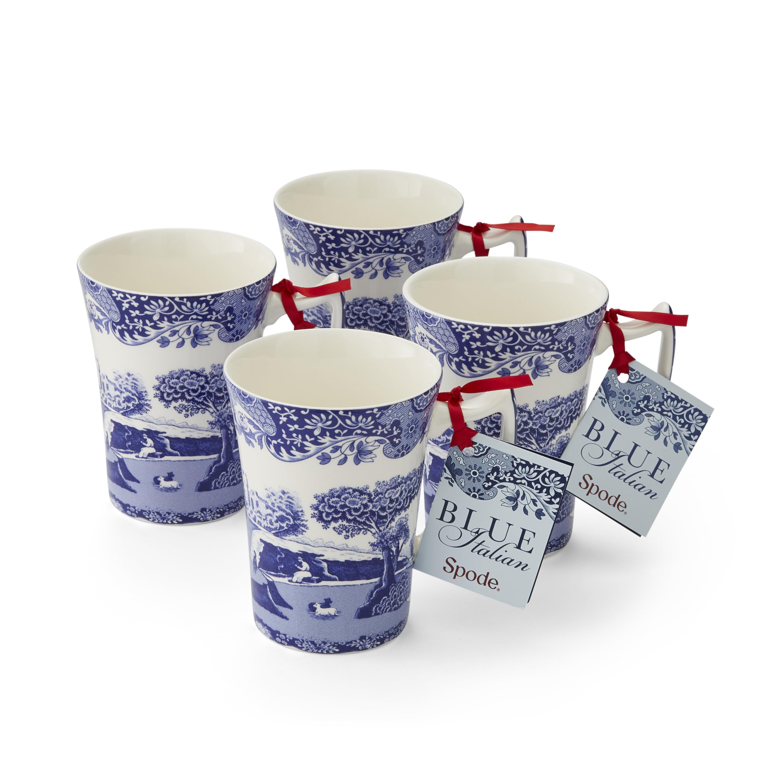 Spode x Blue Italian Set of 4 Cottage Style Mugs - Durable Earthenware, Made in England, Signature Blue and White Design, Microwave & Dishwasher Safe, Suitable for Tea, Coffee