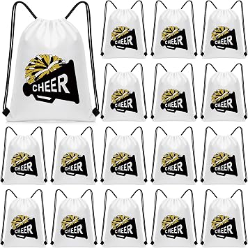 Kacctyen 24 Pcs Cheer Drawstring Backpack Cheer Team Gift Black Gold