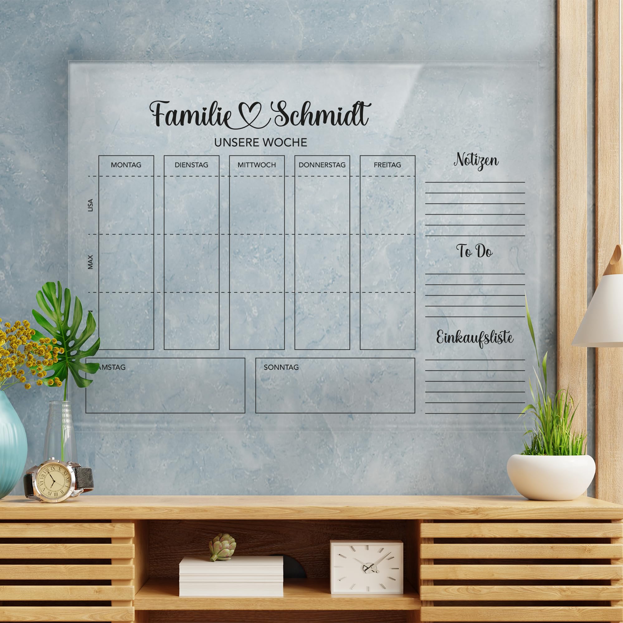 SmagMedia24 Family Time - Familien-Wochenplaner - Individuell gestaltbarer Kalender auf Acrylglas (40x30cm Hochkant)