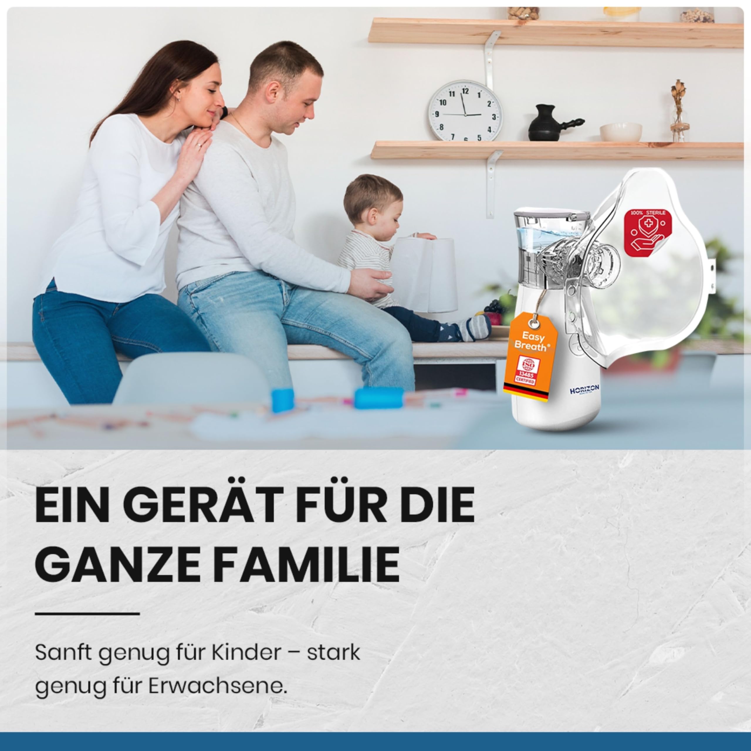 Horizon Health Easy Breath® Pro – TÜV-geprüfter, flüsterleiser Inhalator - Kinder & Erwachsene – tragbarer Nebulizer - Smart Fill® Behälter, 2 Modi, USB-C Aufladung & autom. Reinigung